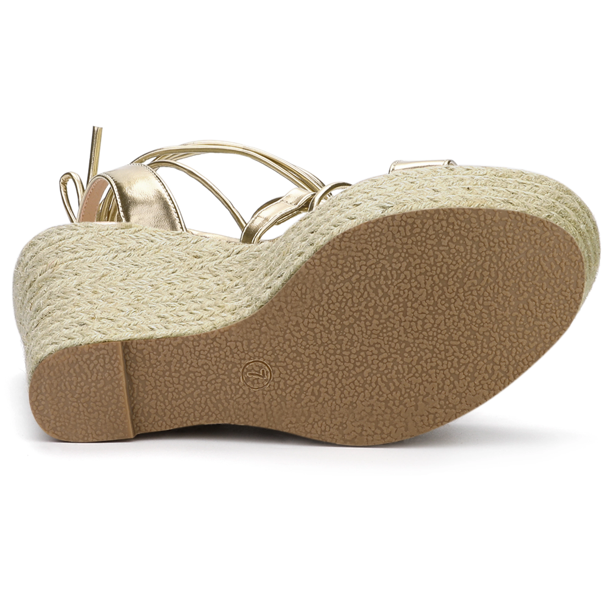BLISSFUL STEP Women's Leather Lace Up Platform Wedges Heel Espadrilles Sandals
