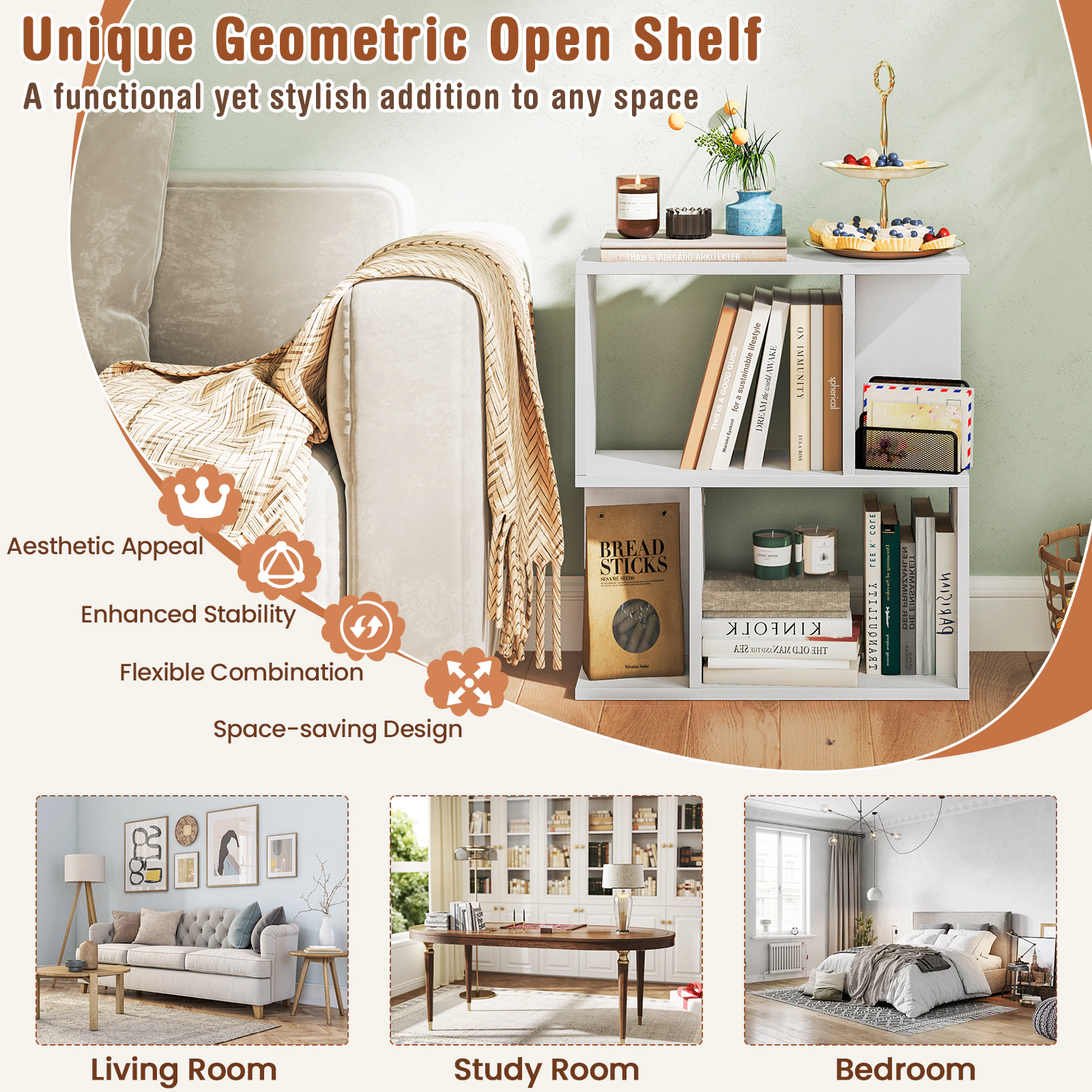 SUGIFT 3-Tier White 22-in Narrow Bookshelf Side Table with Display Shelves for Small Spaces and Bedroom