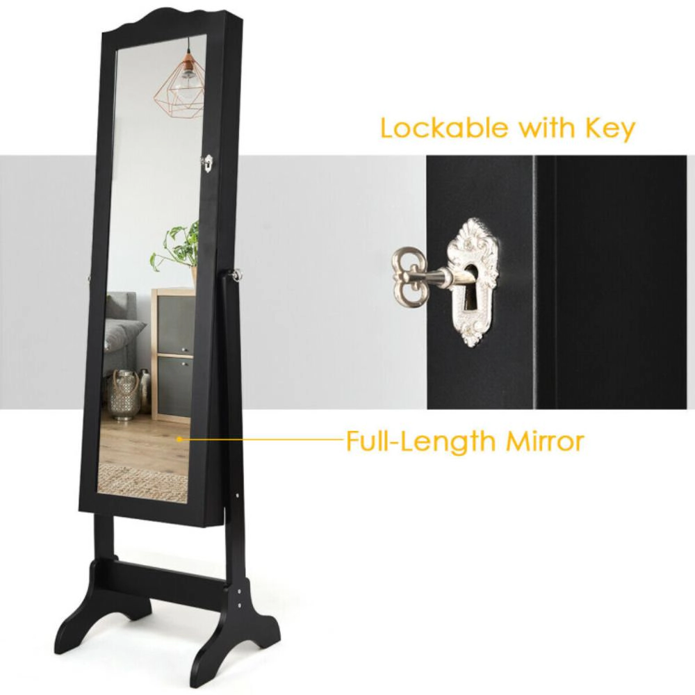 Hivvago Mirrored Lockable Jewelry Cabinet Armoire Organizer Storage Box