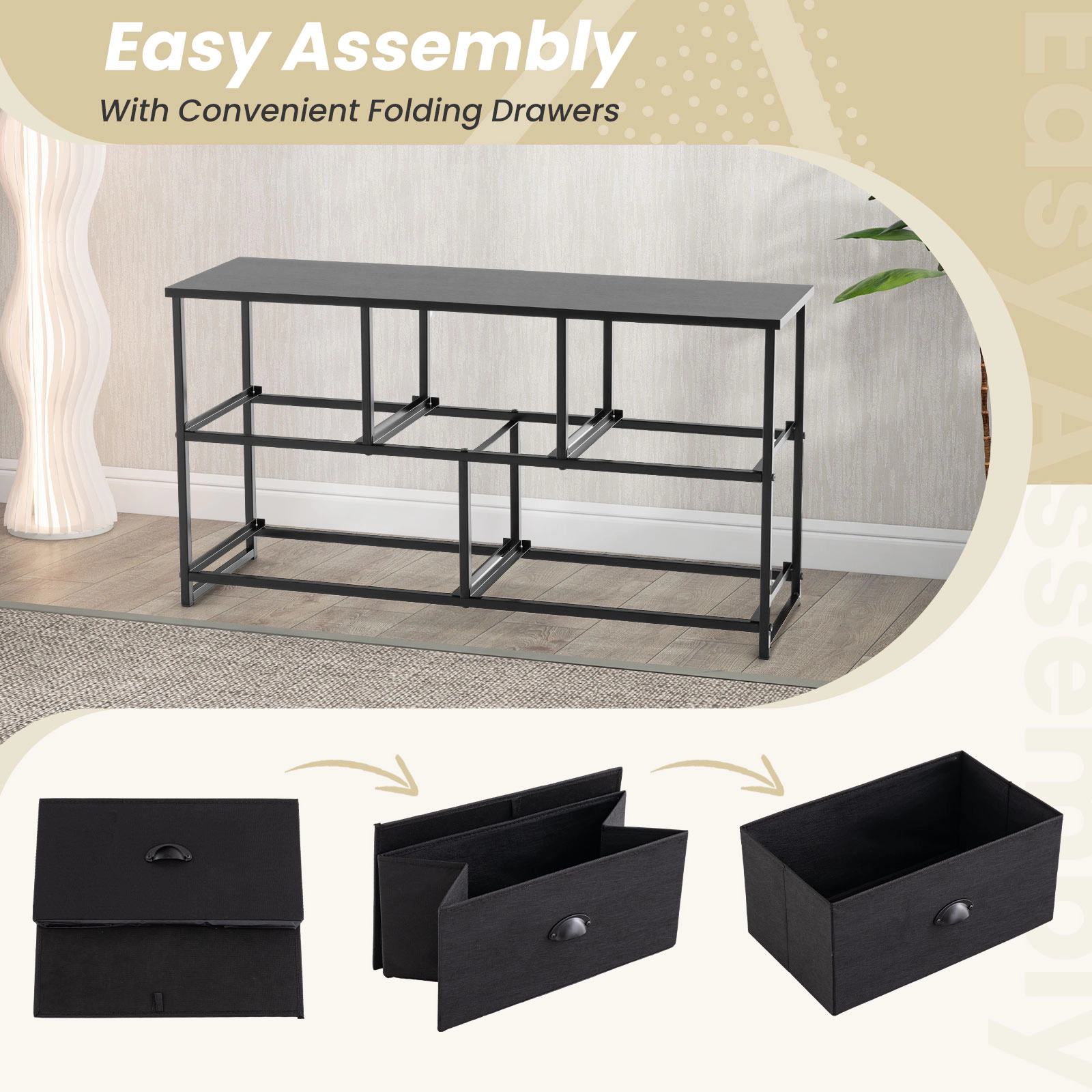 Glintex 5-Drawer Fabric Dresser with Steel Frame and Removable Cloth Bins