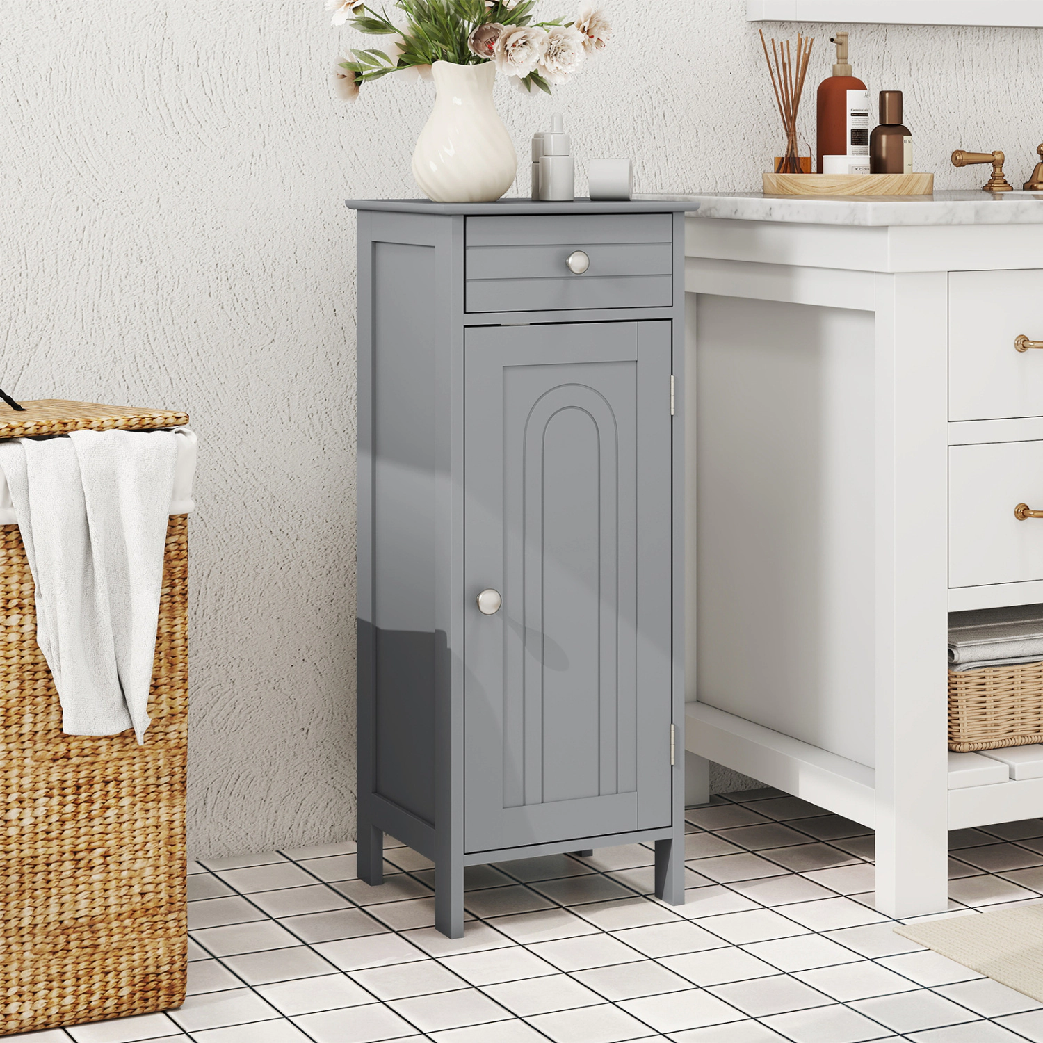 SlickBlue Narrow Storage Cabinet with Adjustable Shelves and Drawer
