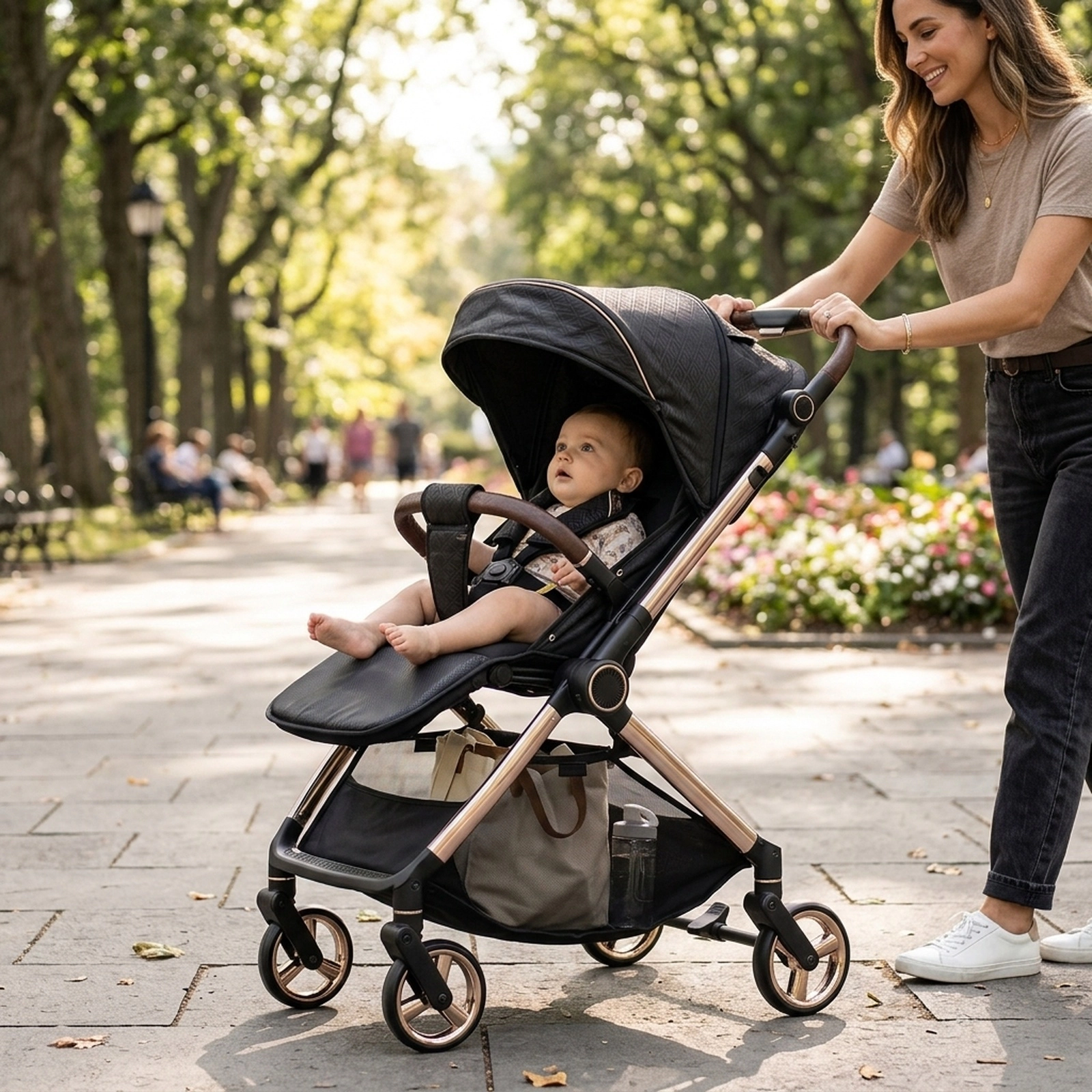 SUGIFT Foldable Baby Stroller with Reversible Handle 55-lb Capacity Ages 0-3 Years Black/Gray