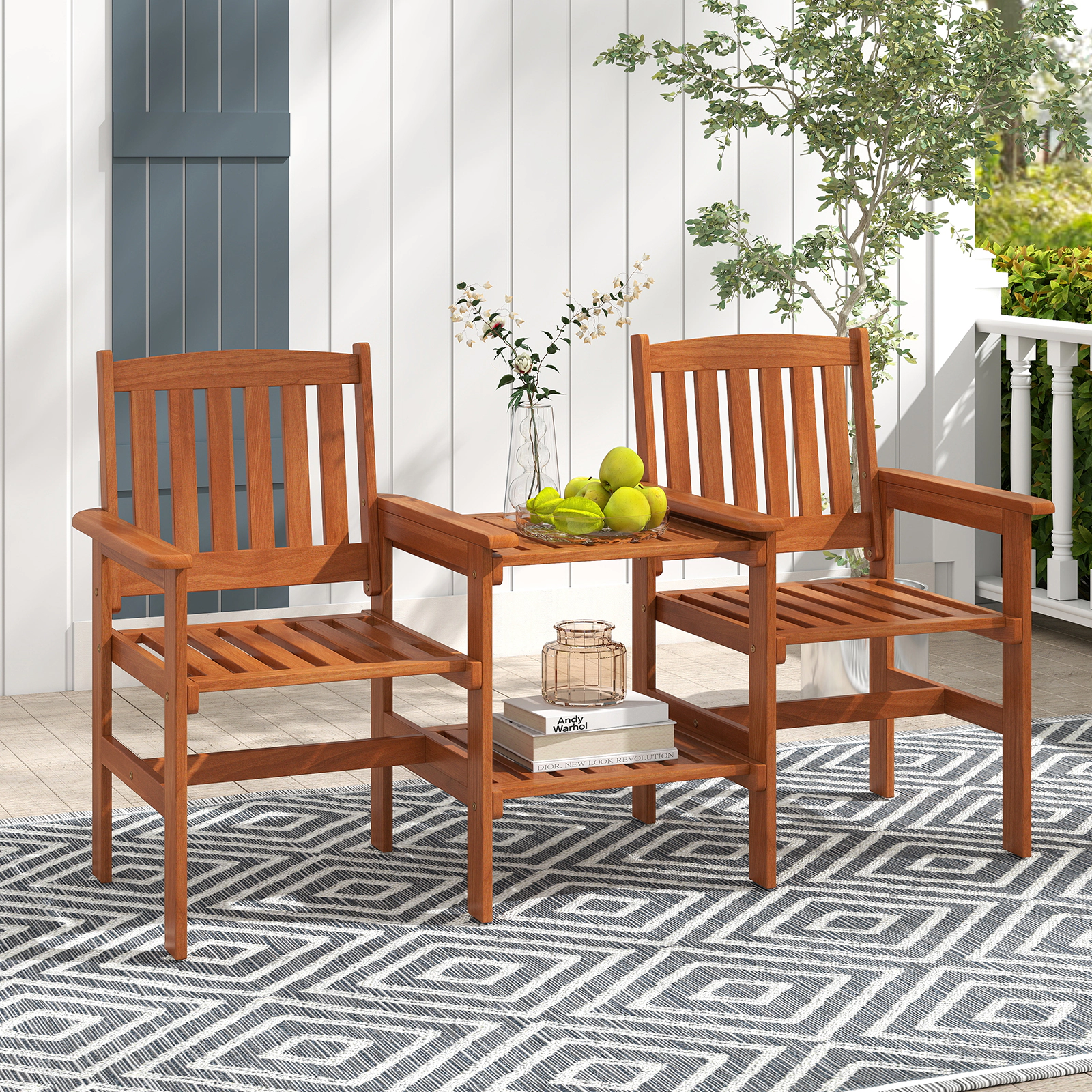 LJG 2-Seater Outdoor Patio Furniture Set with 1.57 Inch Umbrella Hole