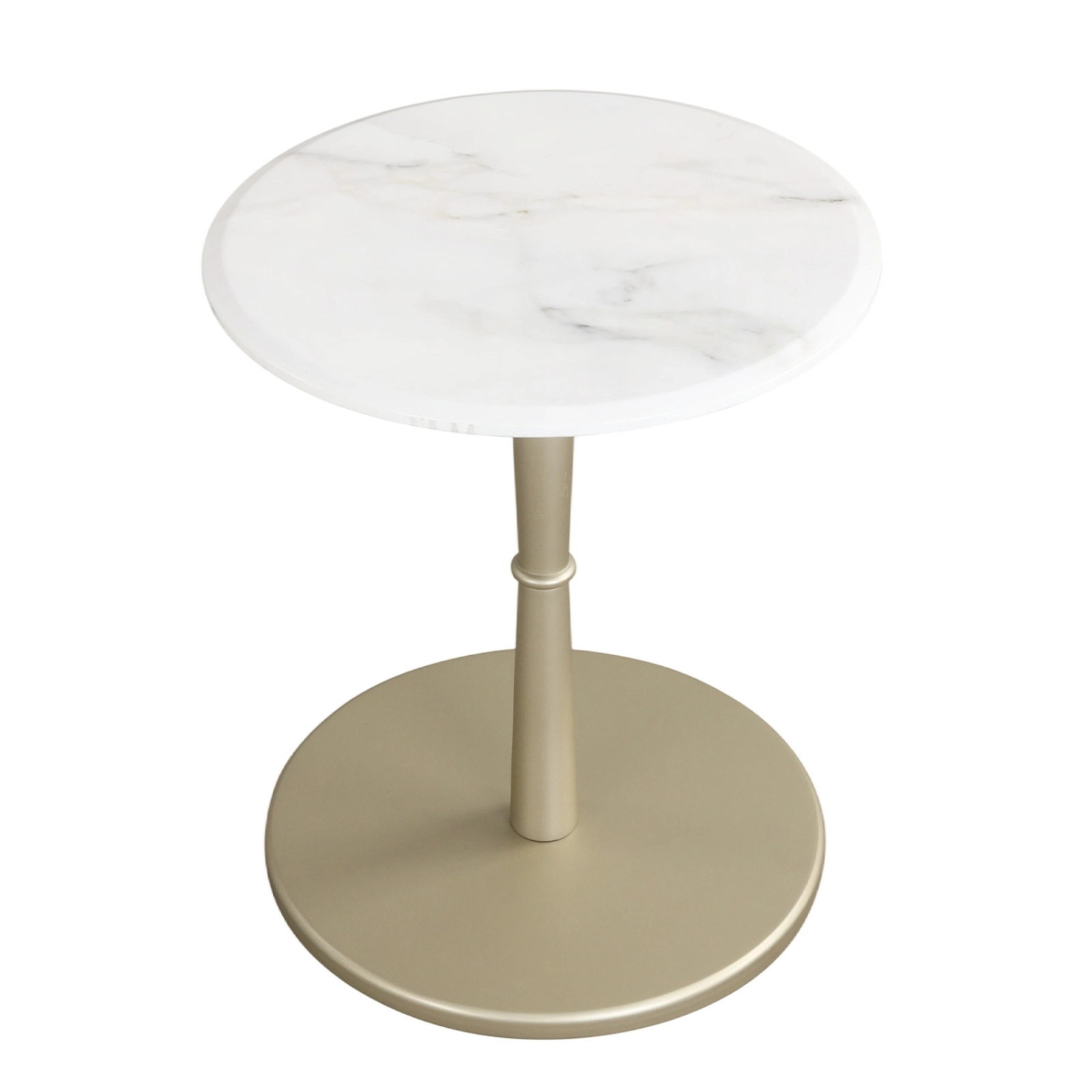 SUGIFT Genuine Marble Round Side Table with Wooden Base 135-lb Capacity 21.5-in Top White and Gold