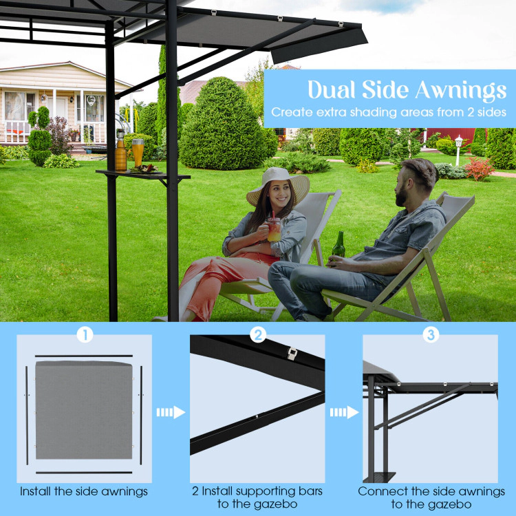 Hivvago 13.5 x 4 Feet Patio BBQ Grill Gazebo Canopy with Dual Side Awnings