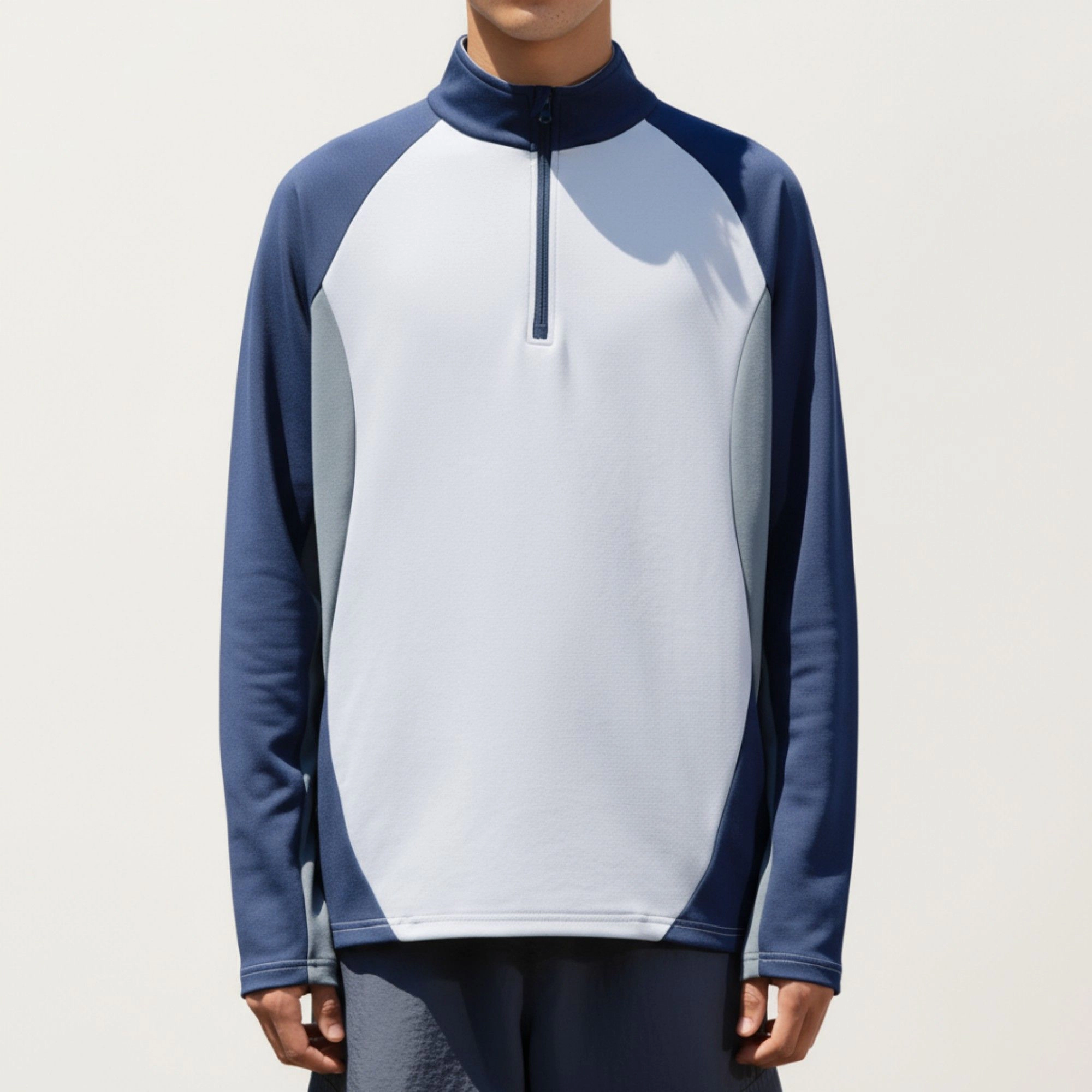 Anna-Kaci Men's Long Sleeve Quarter-Zip Pullover with Color Block Panels and Stand Collar