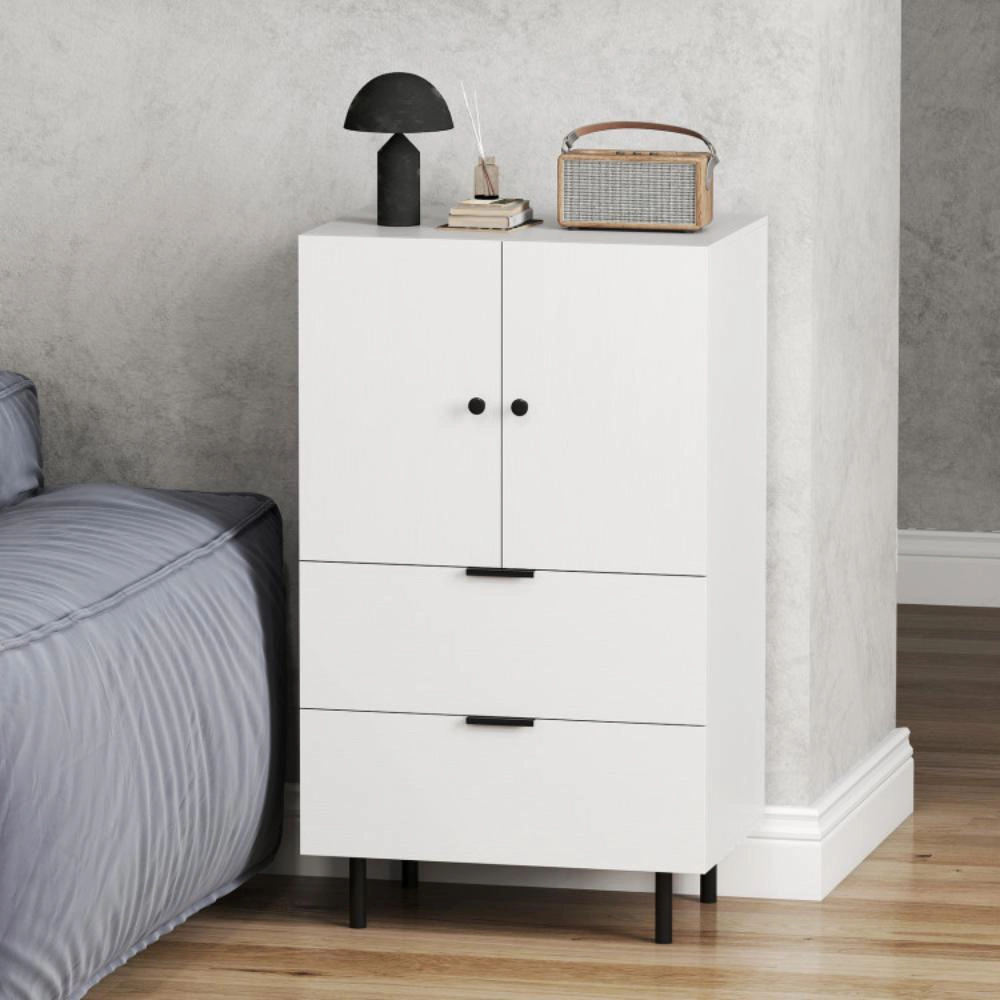 Hivvago Sideboard Buffet Cabinet 2-Door Serving Cupboard With Drawers-White