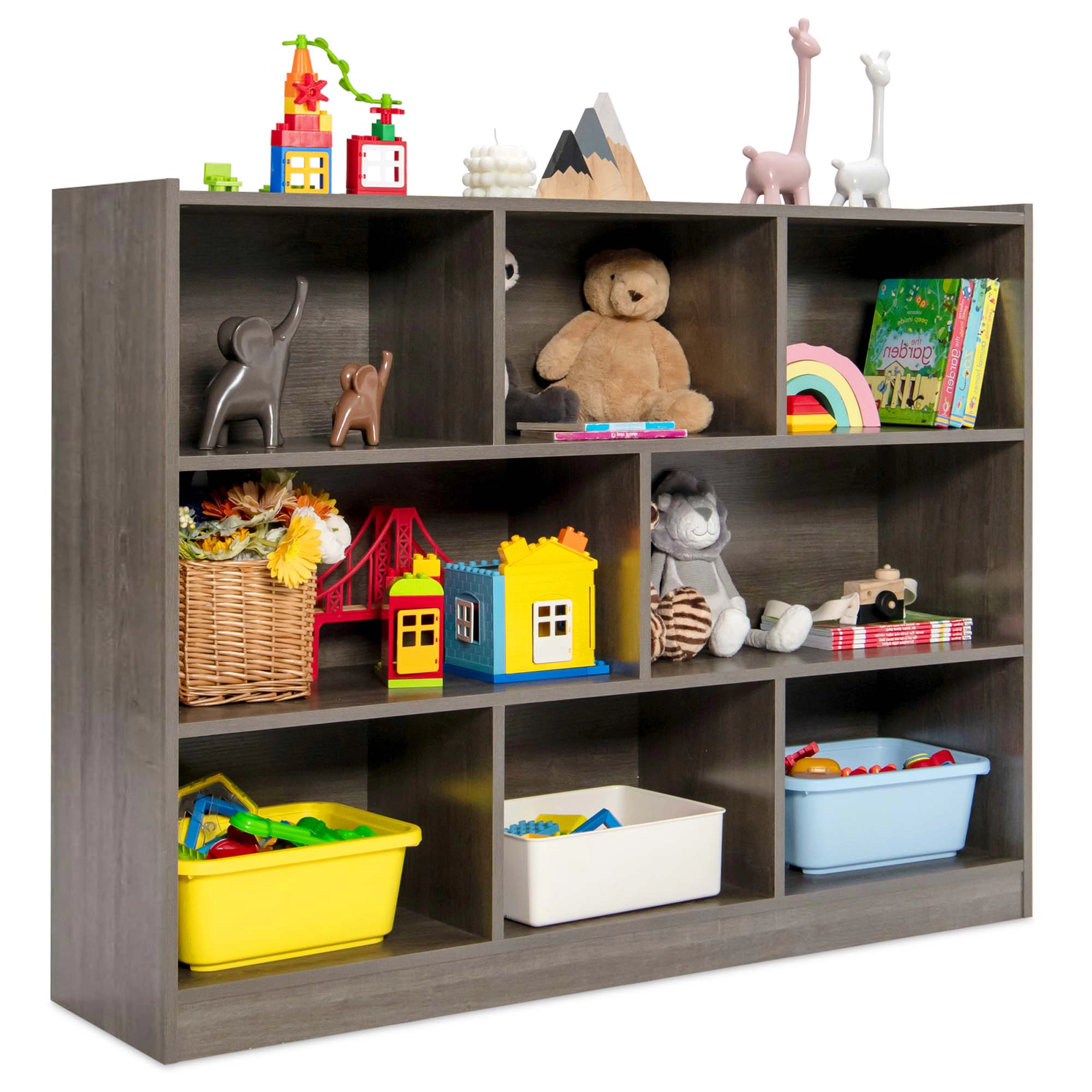 Costway 3-tier Open Bookcase 8-Cube Bookshelf Storage Display Cabinet French Oak Yellow