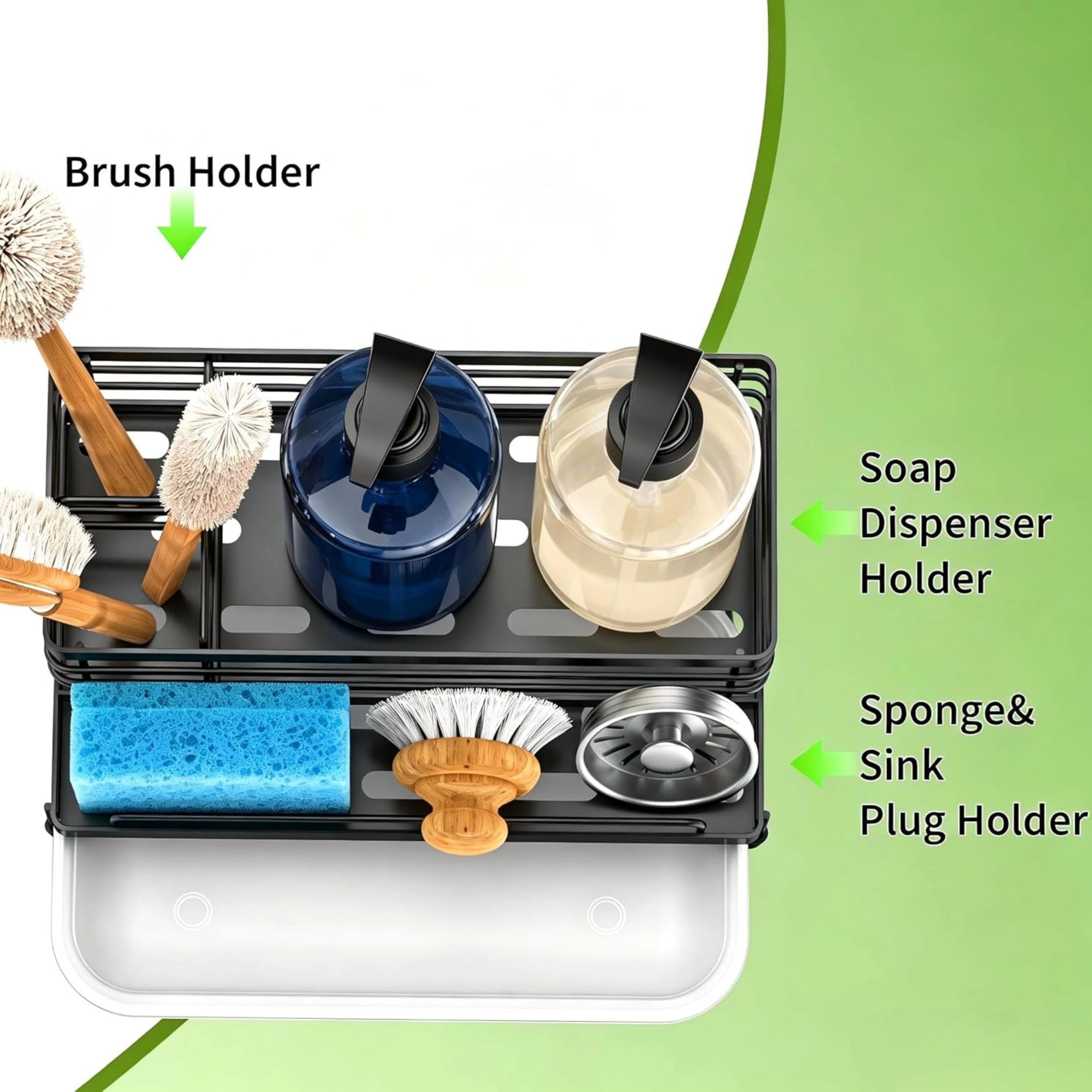 Stock Preferred Kitchen Sponge Holder with Drip Tray Rustproof Sink Caddy Organizer