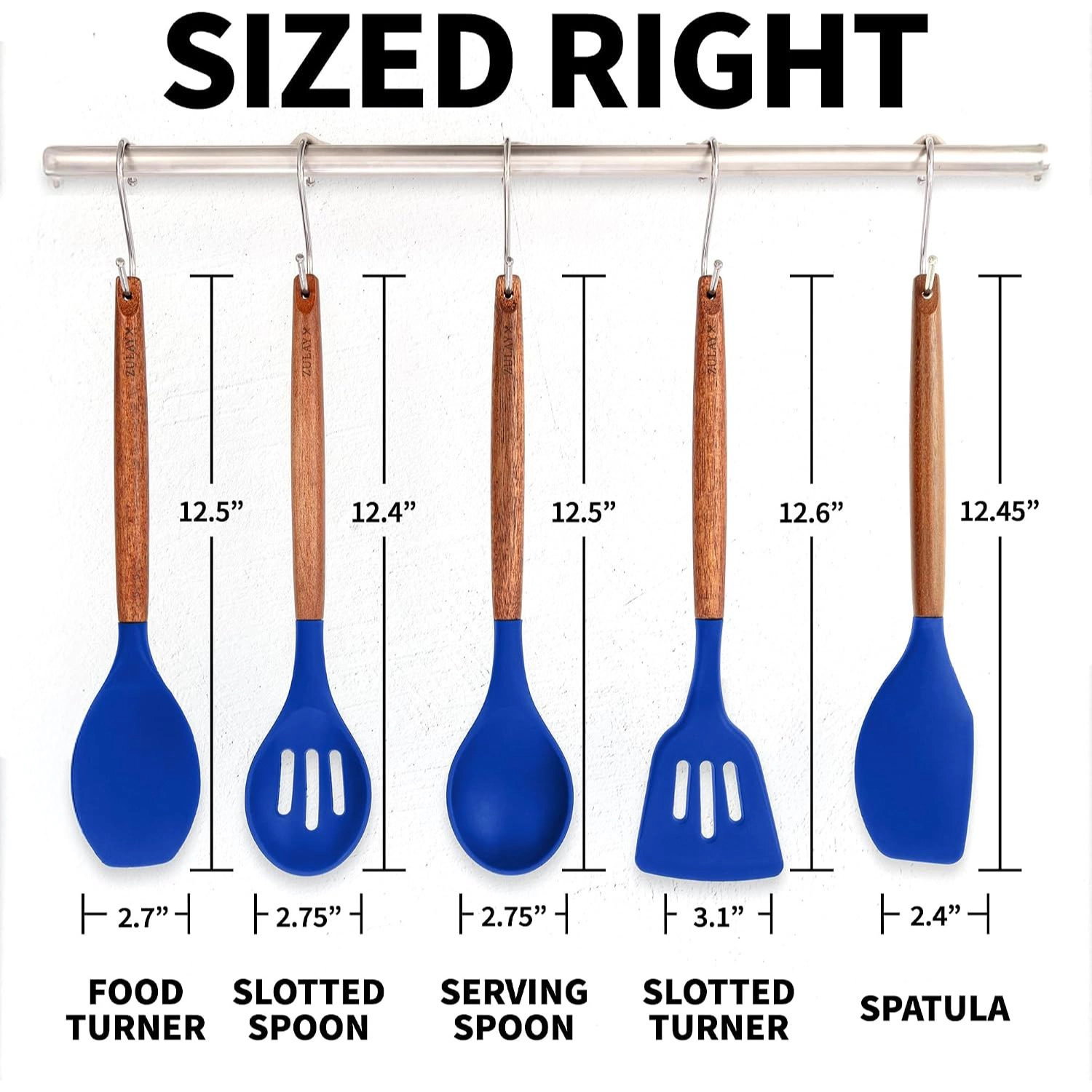 Zulay Kitchen Utensils Set Non-Stick Silicone Cooking Utensils Set with Authentic Acacia Wood Handles 5 Piece Set