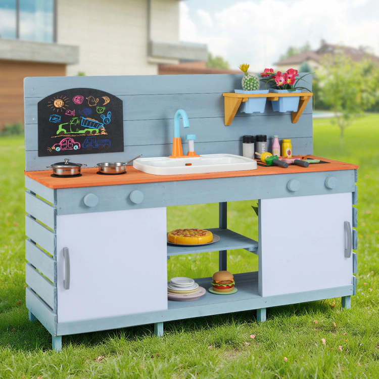 Hivvago Kids Play Kitchen Set with Stoves for Boys Girls Aged 3-8-Blue
