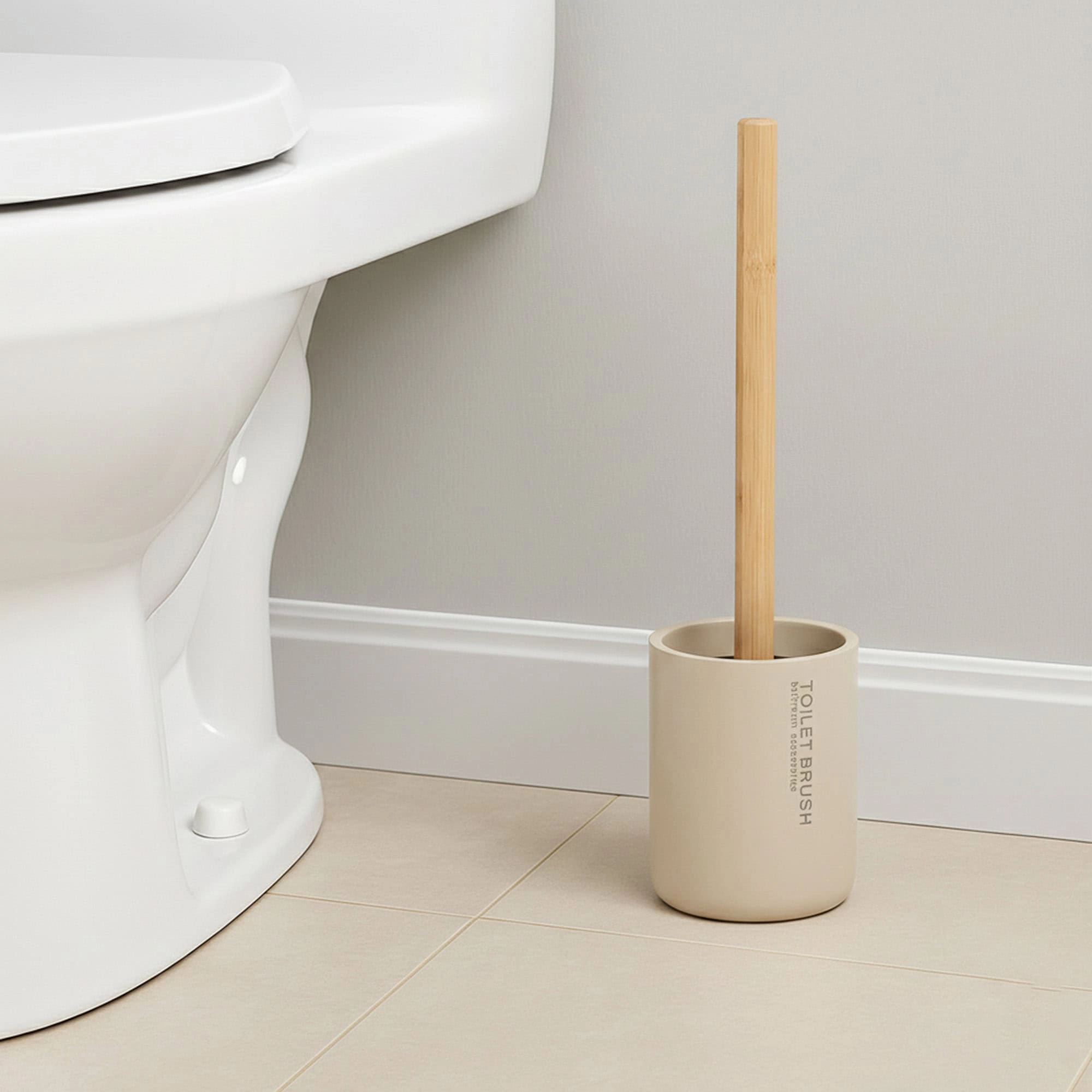 Evideco French Home Goods Willis Toilet Brush Set - Matte Polyresin Cup with Bamboo Handle