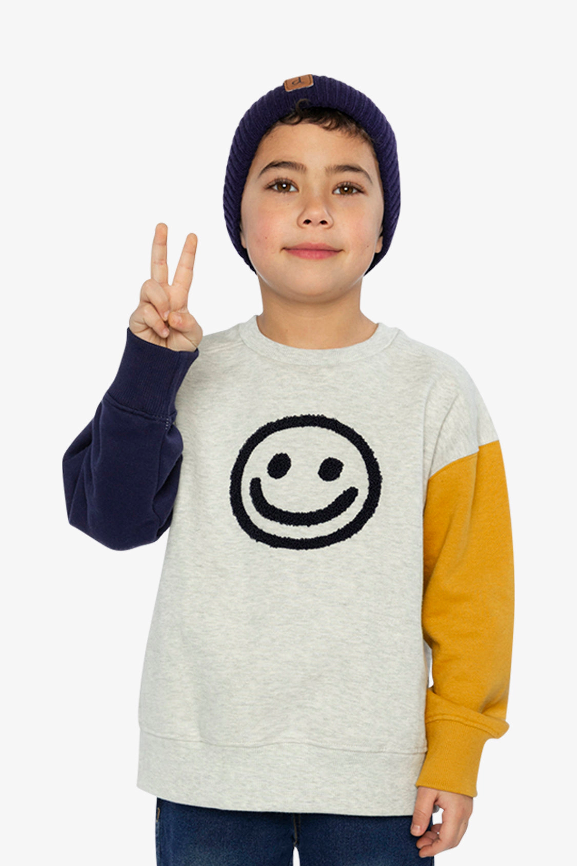 Deux par Boys Fleece Raglan Sleeve Sweatshirt with Smiley Face Graphic