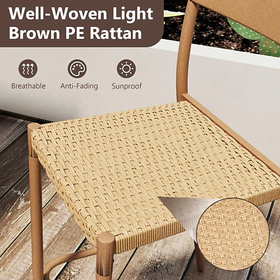 Hivvago Patio Barstools Set Of 4 With Rattan Seat And Metal Backrest-Light Brown
