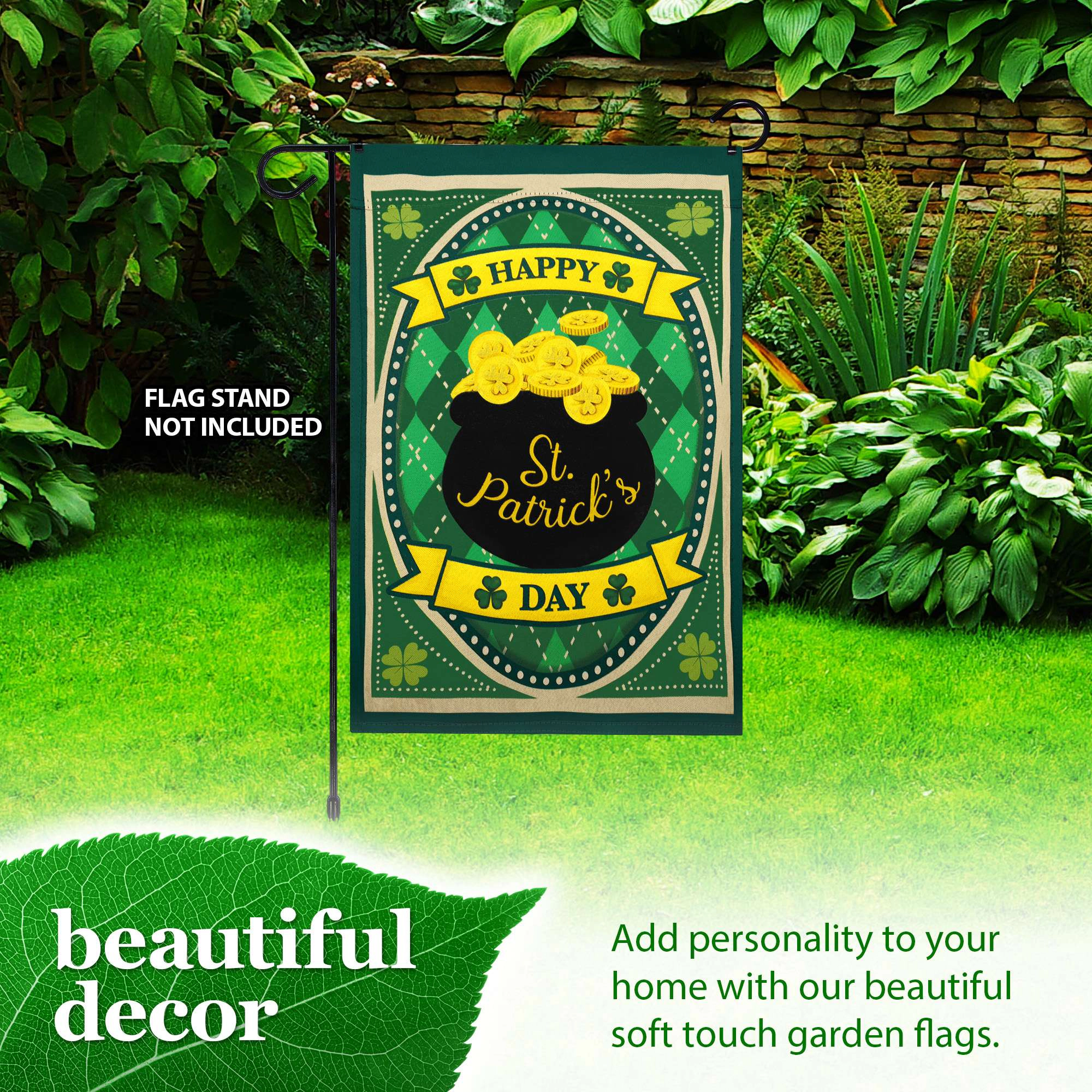 G128 St. Patrick's Day Pot of Gold Garden Flag 12x18 in - Double-Sided, Weather-Resistant