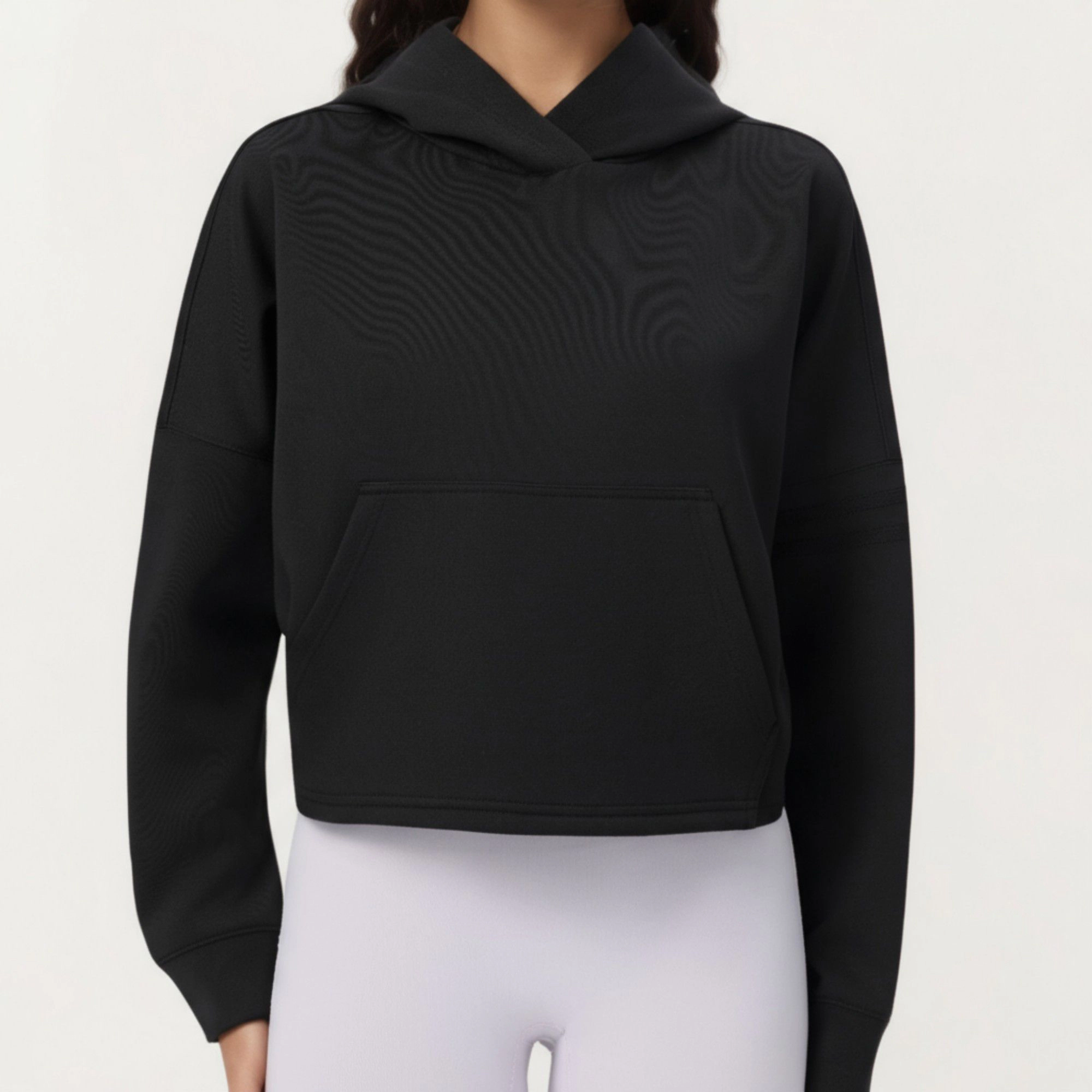 Anna-Kaci Women's Long Sleeve Cropped Hoodie with Kangaroo Pocket and Striped Detail