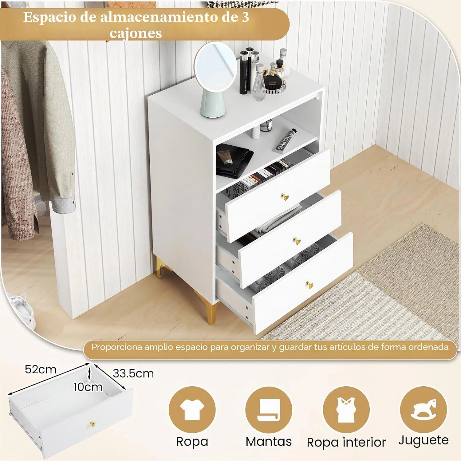 Slickblue Storage Cabinet with Fluted Glass Door and Three Pull Out Drawers