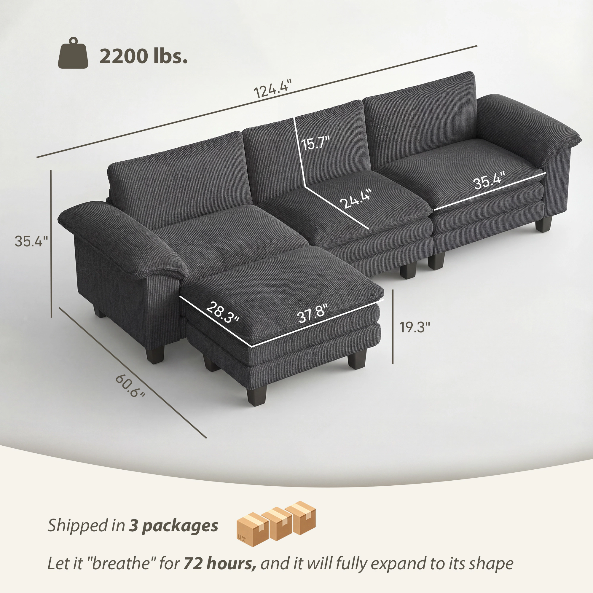 Hivvago L-Shaped Sectional Sofa With Movable Ottoman