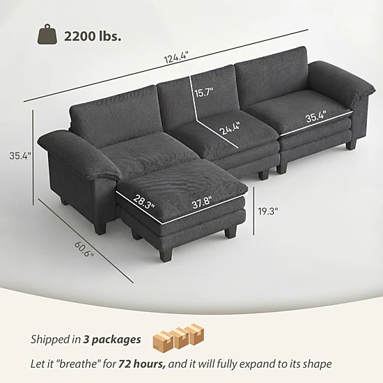 Hivvago L-Shaped Sectional Sofa With Movable Ottoman