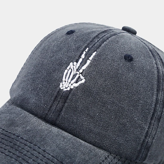 Anna-Kaci Women's Vintage Washed Baseball Cap with Skeleton Peace Sign Embroidery