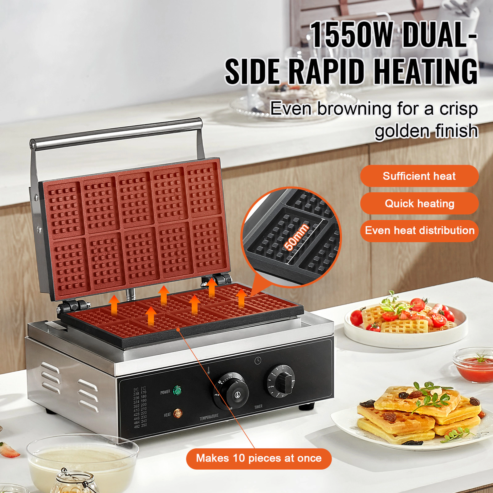 HONGGE Commercial Waffle Maker, Waffle Baker Machine