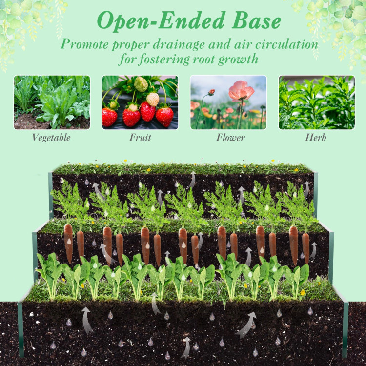 Hivvago Heavy-Duty Metal Outdoor 3-Tier Raised Garden Bed Planter Box