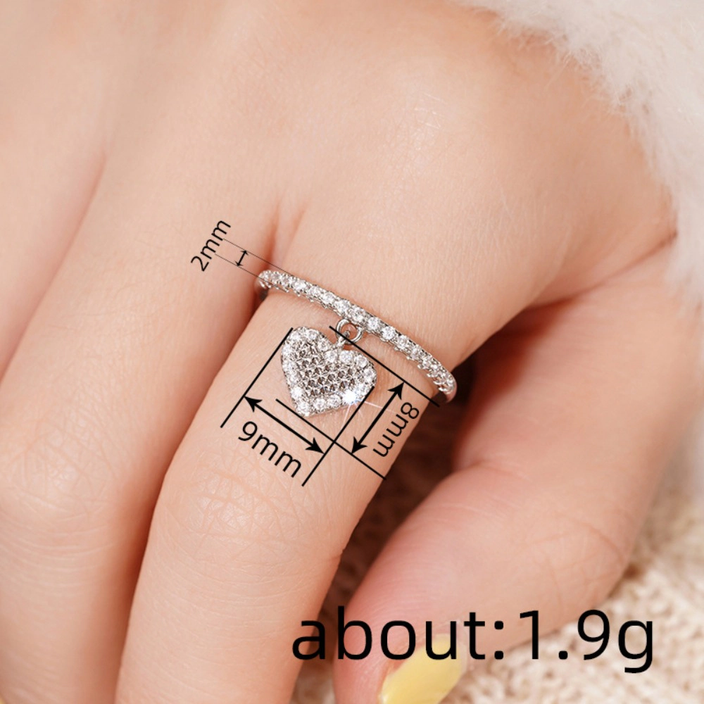 Dangling Heart Half-Pave Cubic Zirconia Band Statement Ring for Women