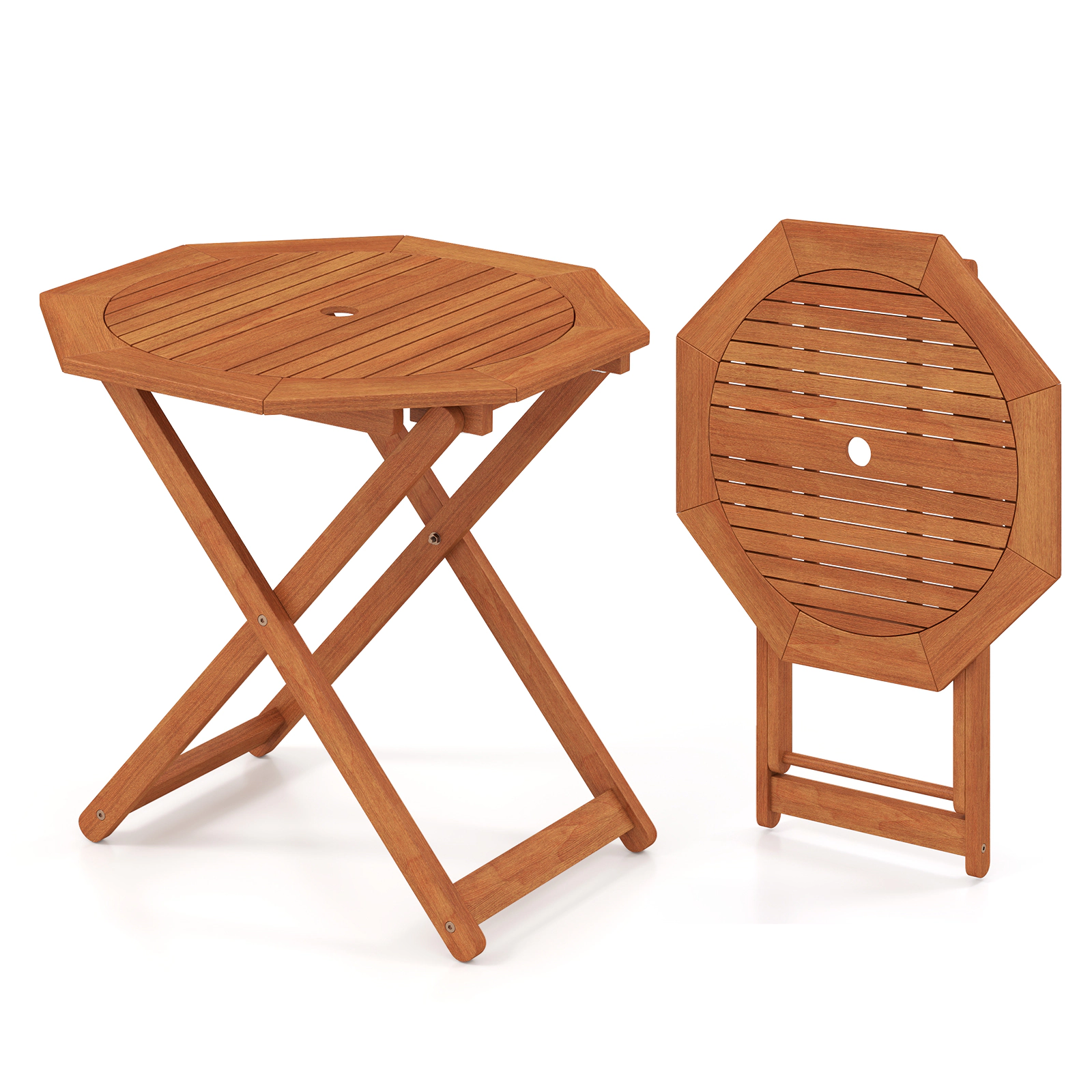 SUGIFT 32-In Octagon Folding Shorea Wood Patio Dining Table, Brown, Seats 4