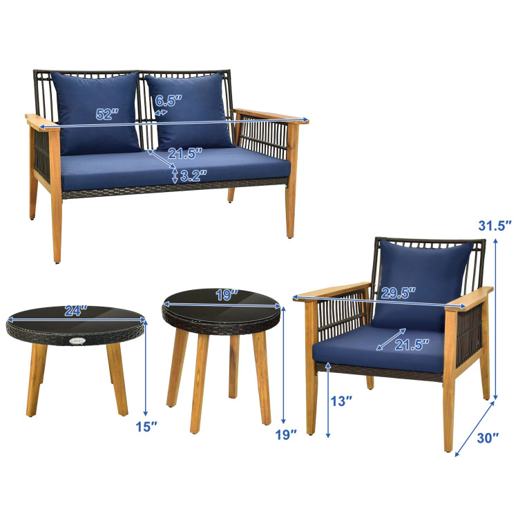 Hivvago 5 Piece Outdoor Conversation Set With 2 Coffee Tables For Backyard Poolside