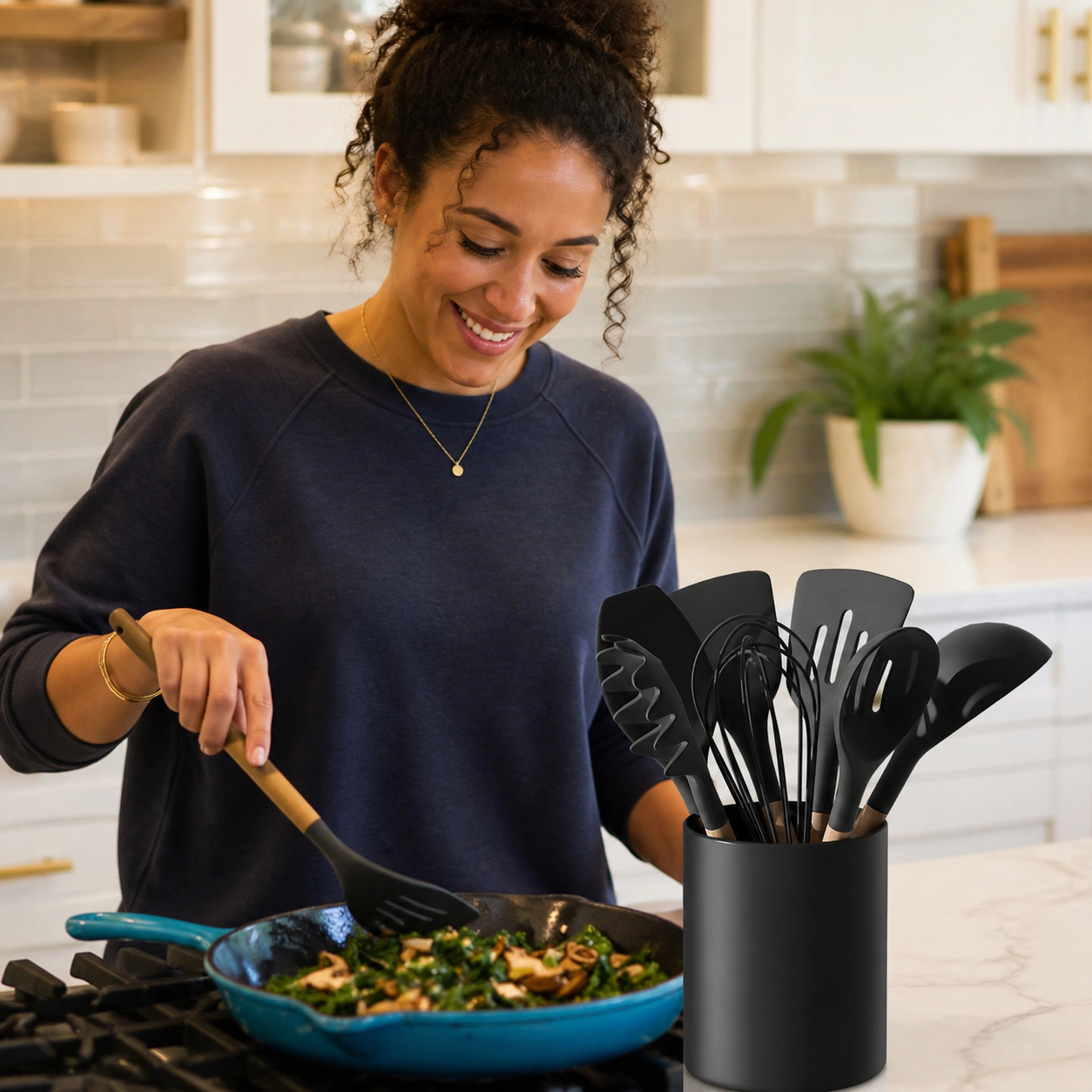 WZK Matte Ceramic Farmhouse Kitchen Utensil Holder