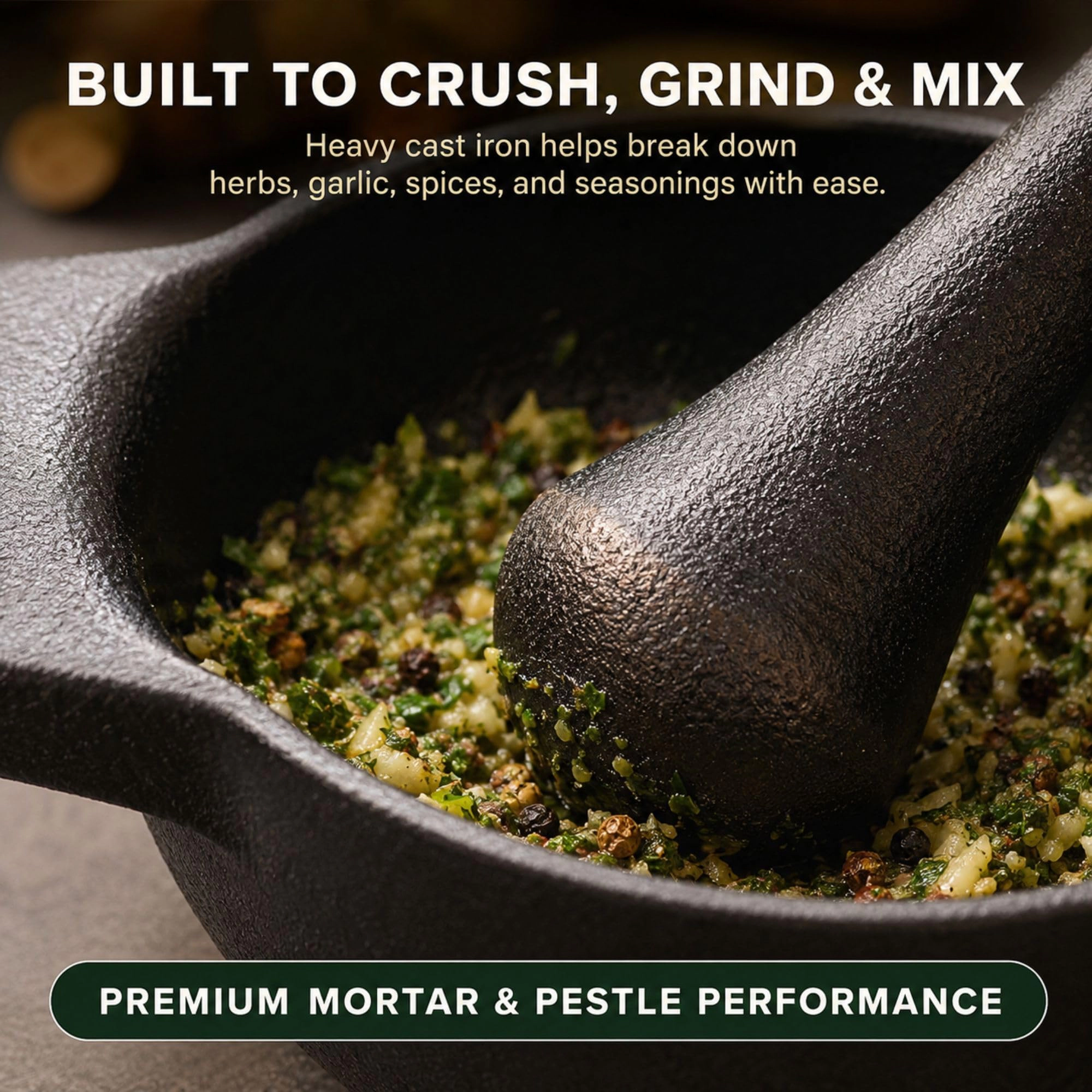Alva Nori Enameled Cast Iron Mortar and Pestle Set, 2-Cup, Black