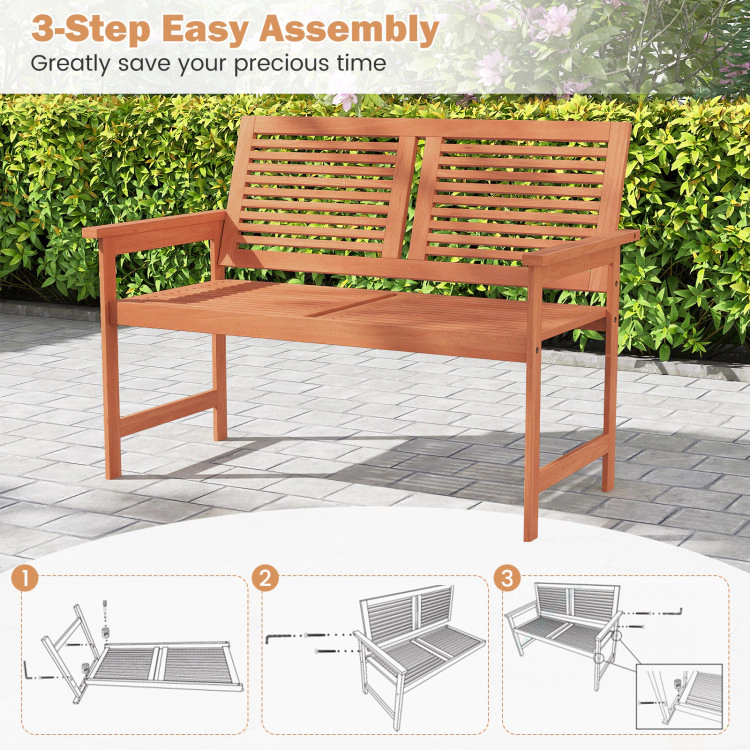 Hivvago Outdoor Wooden Bench 2-Person Patio Bench With Slatted Backrest And Seat