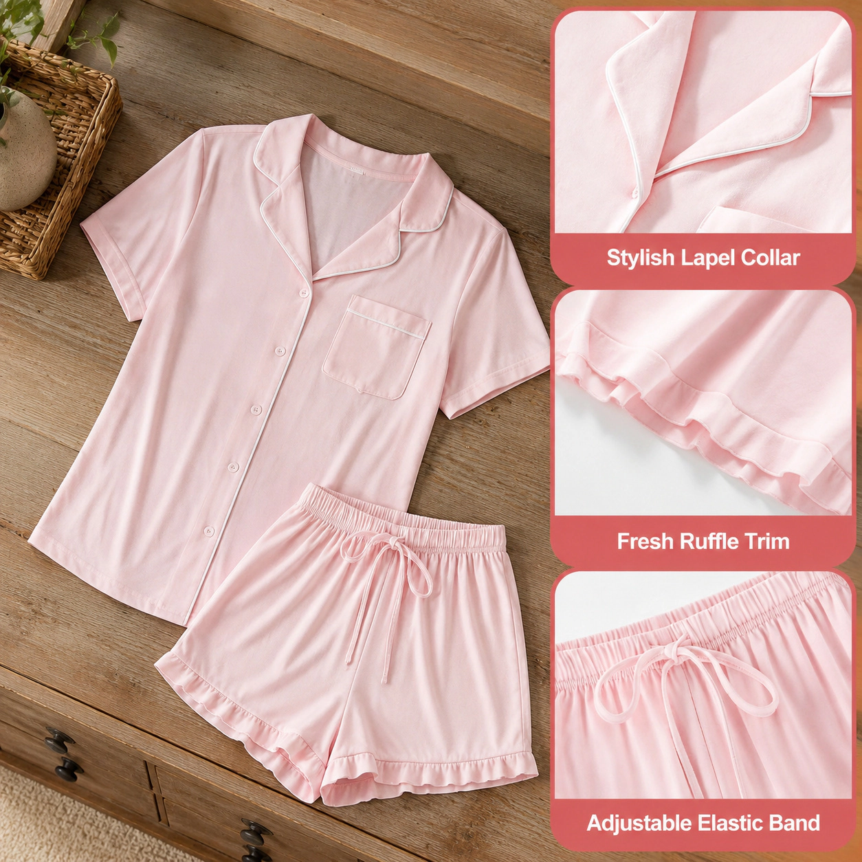 WZK Womens 4-Piece Soft Ruffle Cami Top Shorts Loungewear Pajama Set