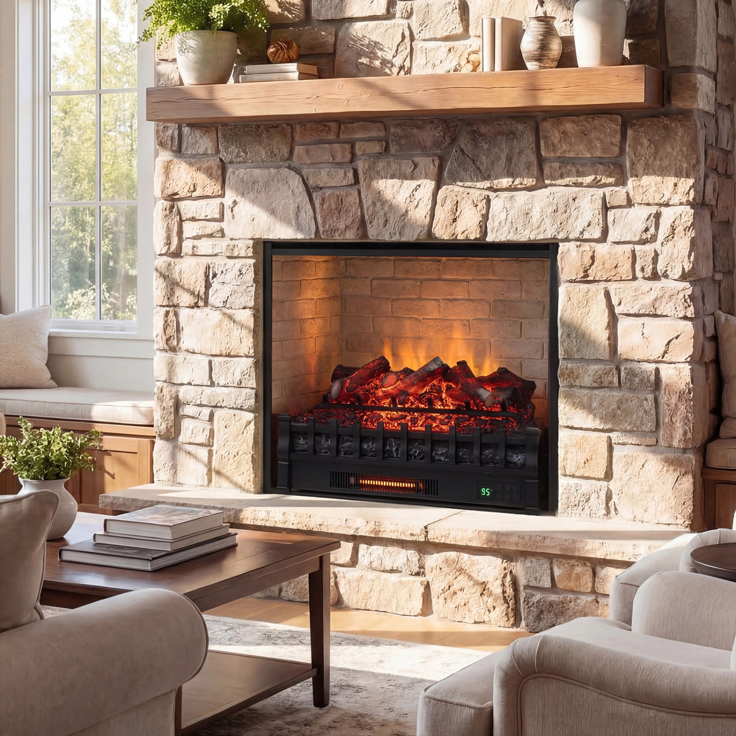 SlickBlue 1500W Infrared Electric Fireplace Logs with Smart Control