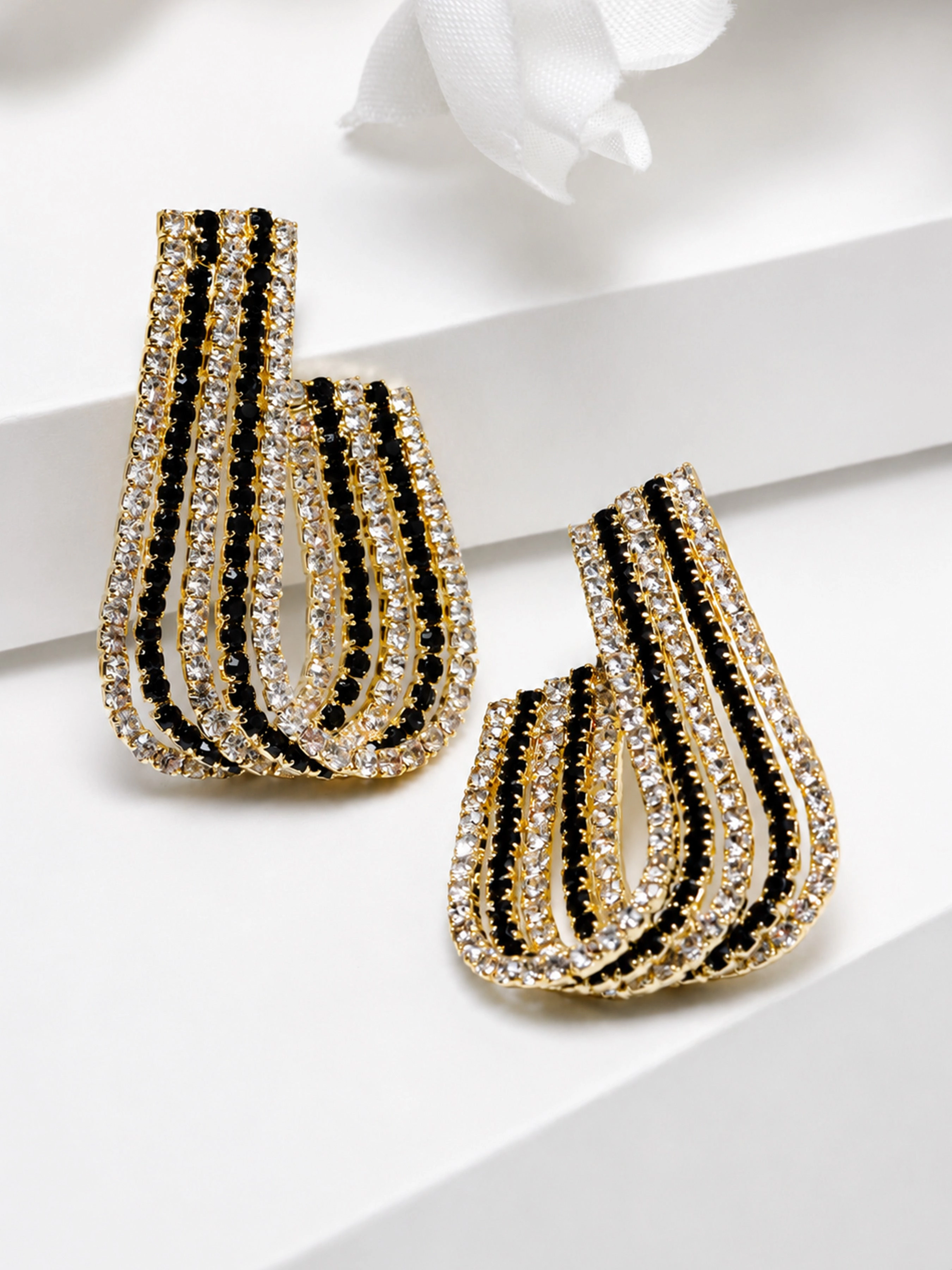 AGP PARIS Womens White Crystal J-Hoop Drop Earrings