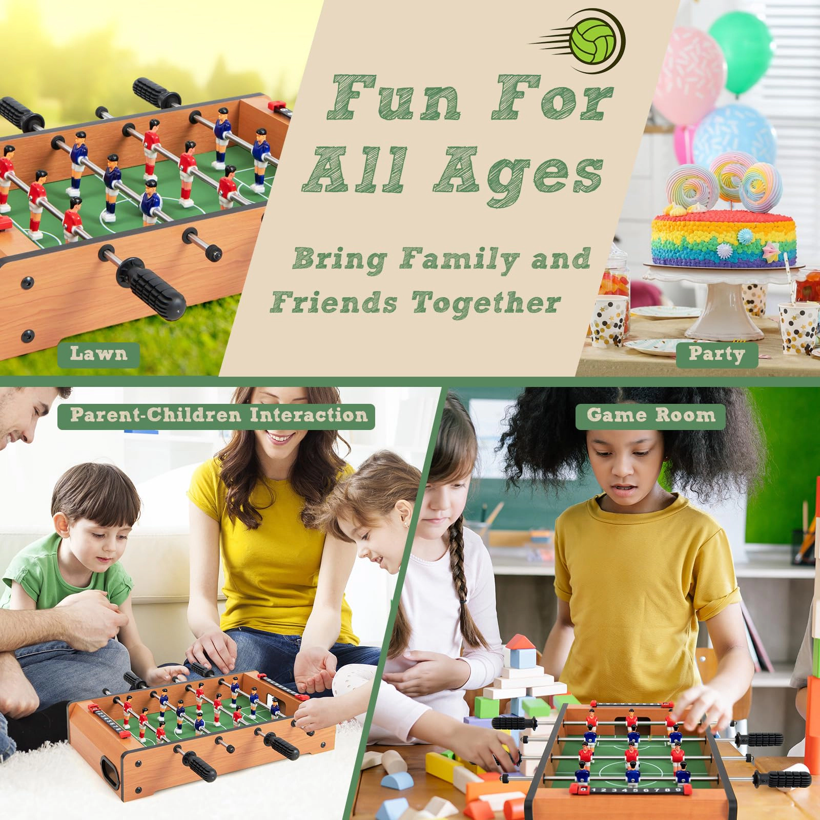 SUGIFT 20-in Mini Tabletop Foosball Soccer Game Table with 4 Steel Rods 12 Players and 2 Footballs