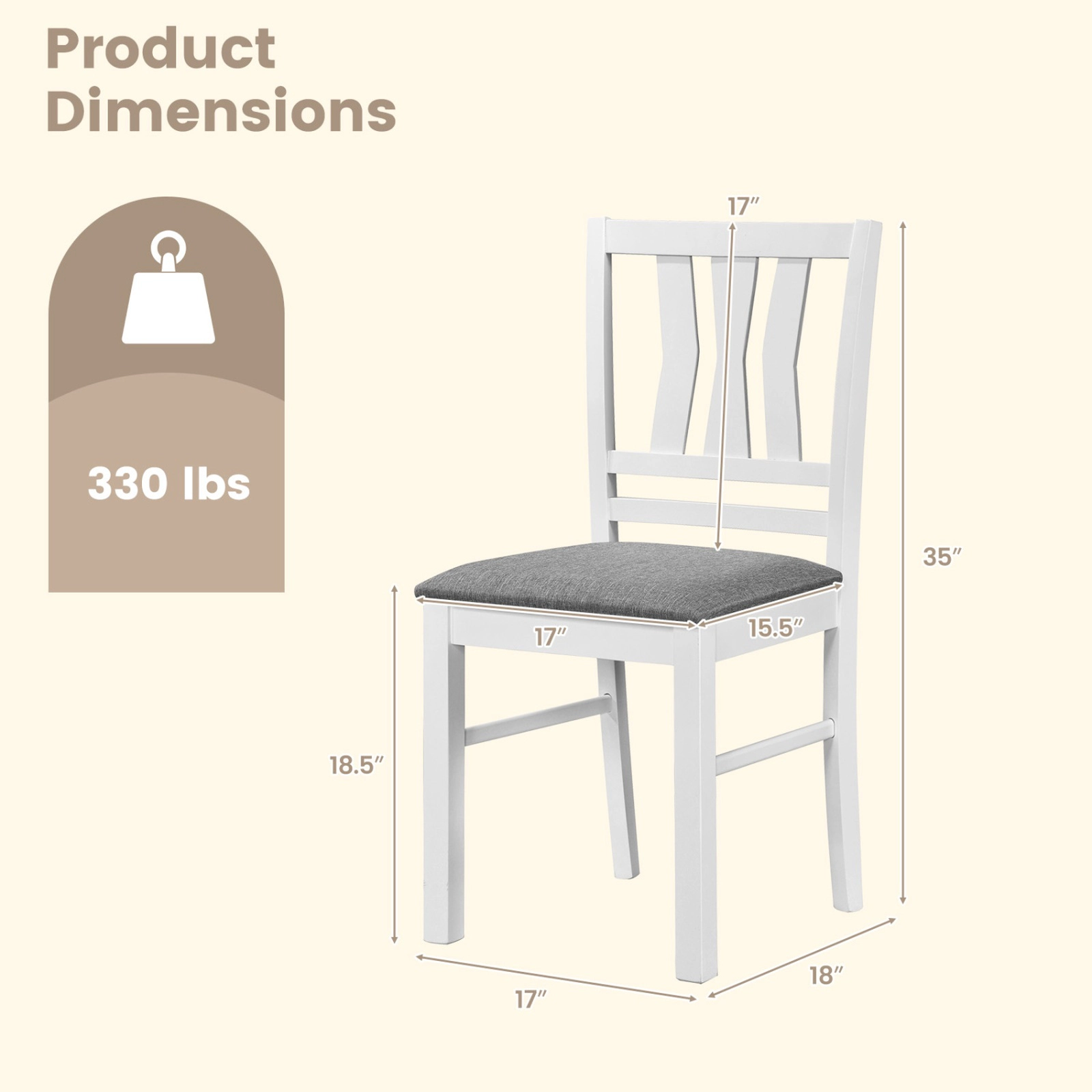 SUGIFT Set of 4 Linen Style Upholstered Dining Chairs 330-Lb Capacity with Slatted Backrest White and Gray