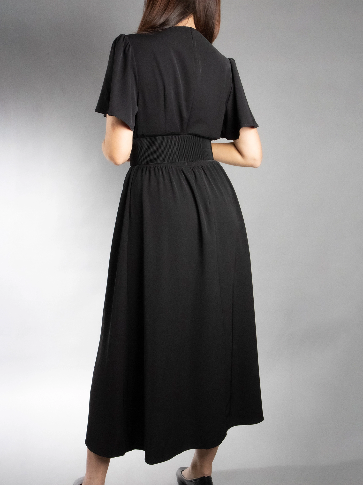 JESS by Meiko Women's Flutter Sleeve Waistband Midi Dress
