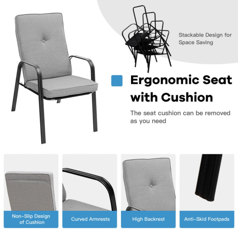 Hivvago 4 Patio Dining Stackable Chairs Set With High-Back Cushions