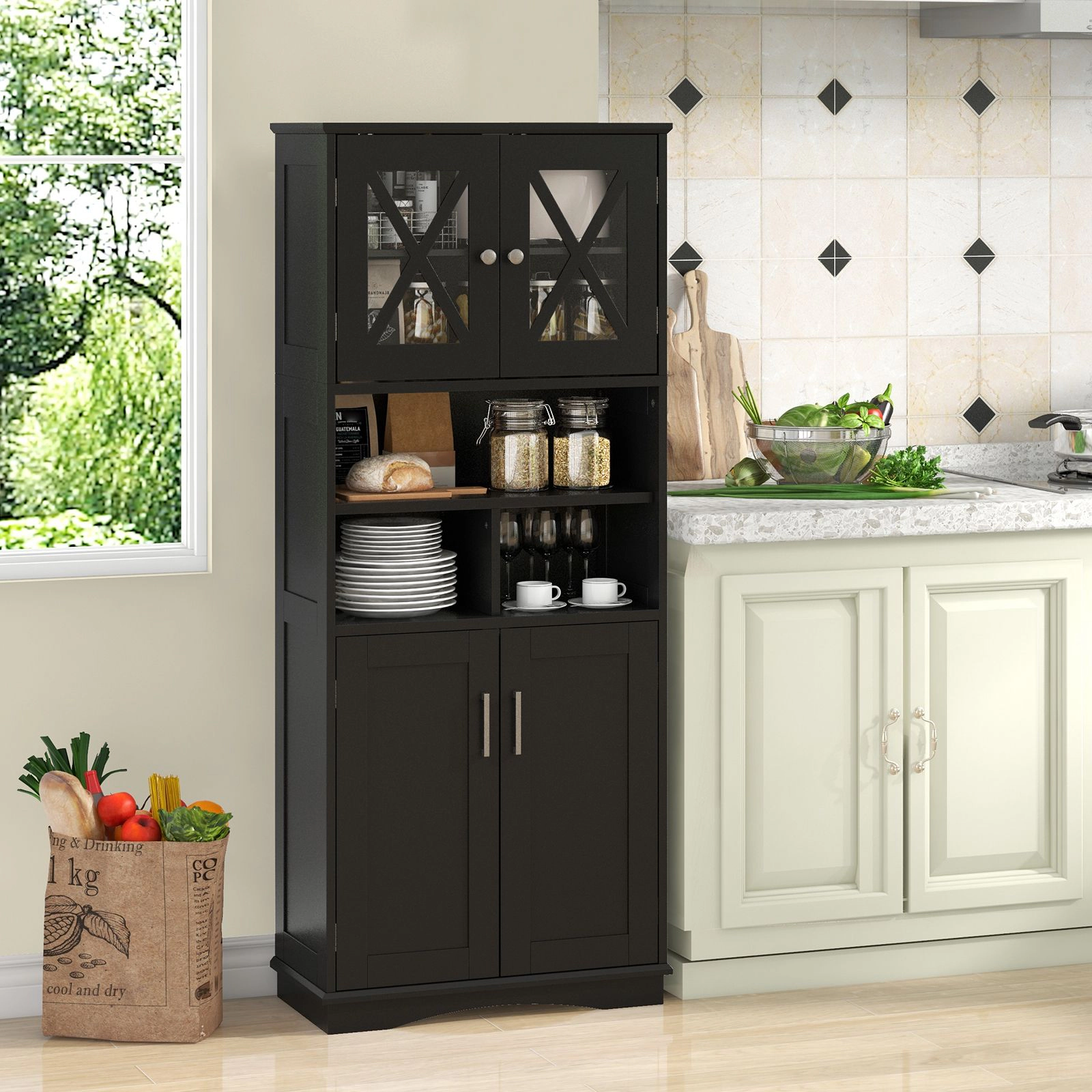 SlickBlue Multi-Use Storage Cabinet with Open Shelves for Home Organization