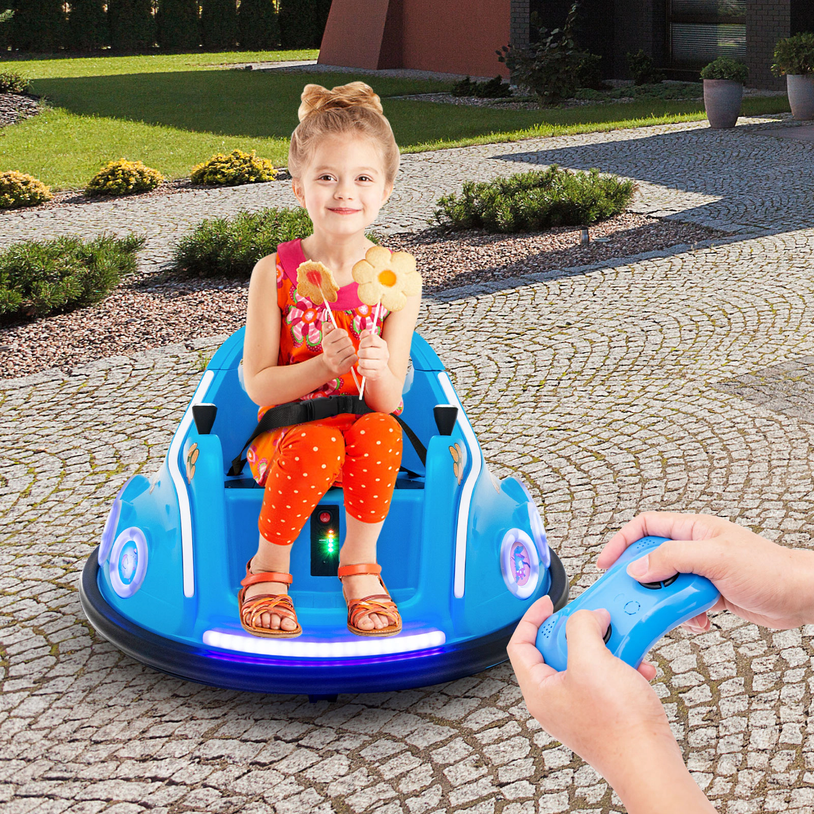 12V Kids Bumper Car Parent Remote 360-Degree Spin Dual Joysticks and LED Lights Electric Ride On Toy Ages 3-8 Navy