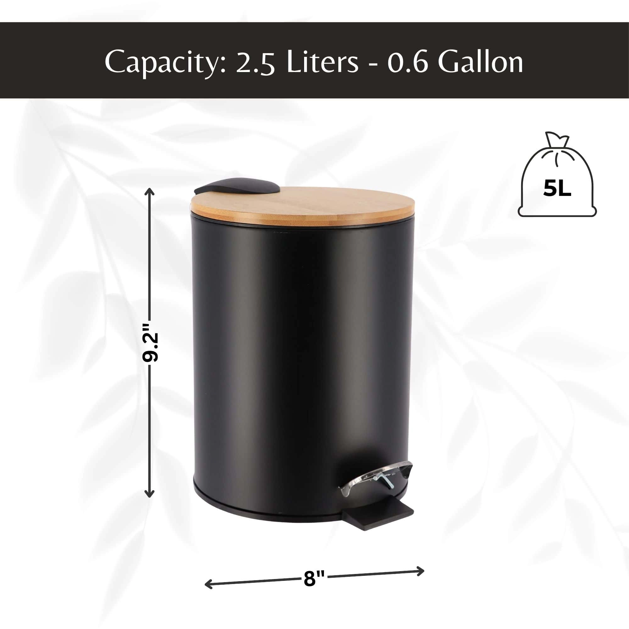 Evideco Willis 2.5L Step Trash Can - Powder-Coated Steel with Bamboo Soft-Close Lid