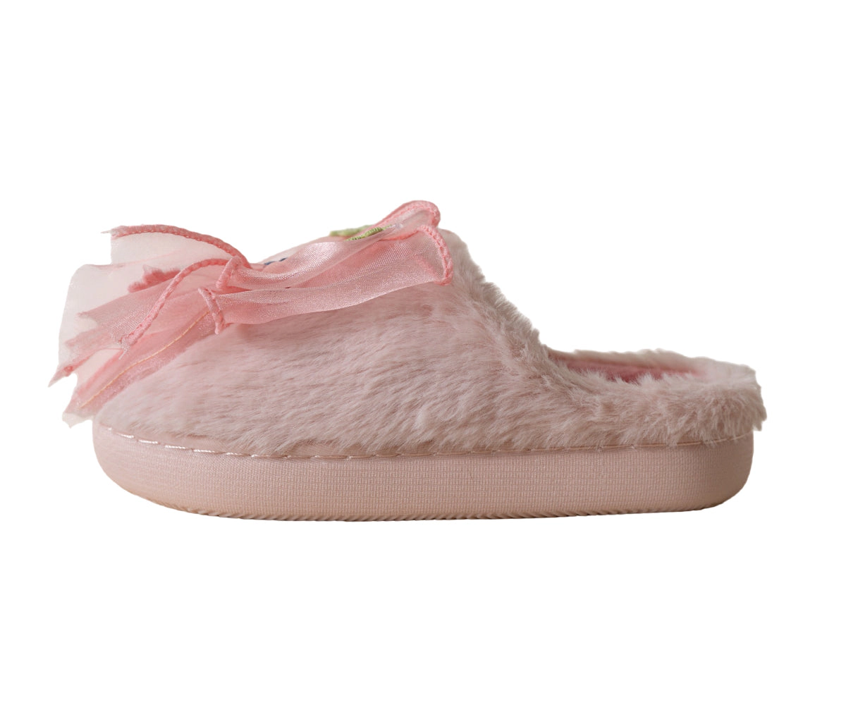 Bebe Girl's Faux Fur Slipper with Floral Bow