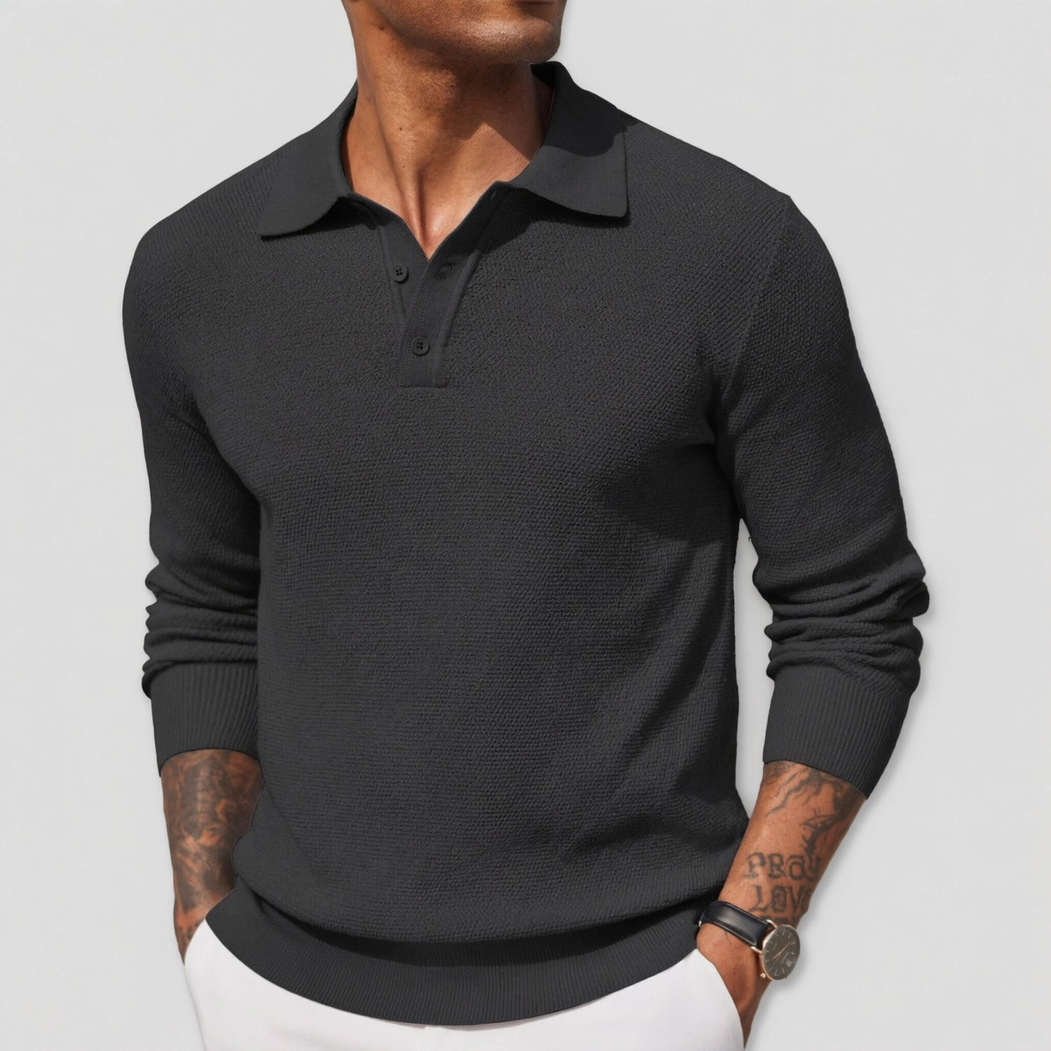 COOFANDY Casual Long Sleeve Polo Sweater Fall Henley Neck Button Pullover Tops