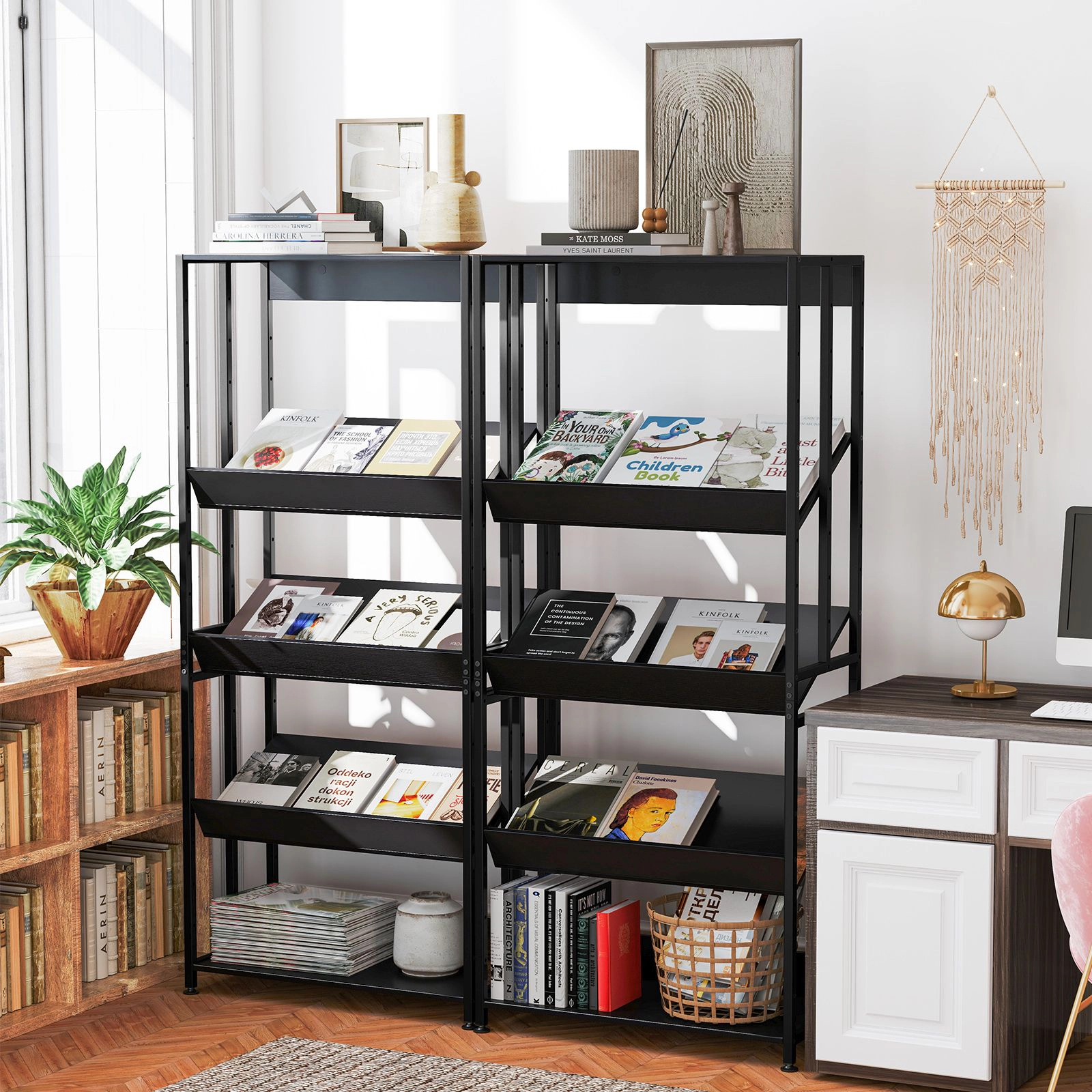 SlickBlue 5 Tier Industrial Bookshelf with Adjustable Shelves Metal Bookcase Rack