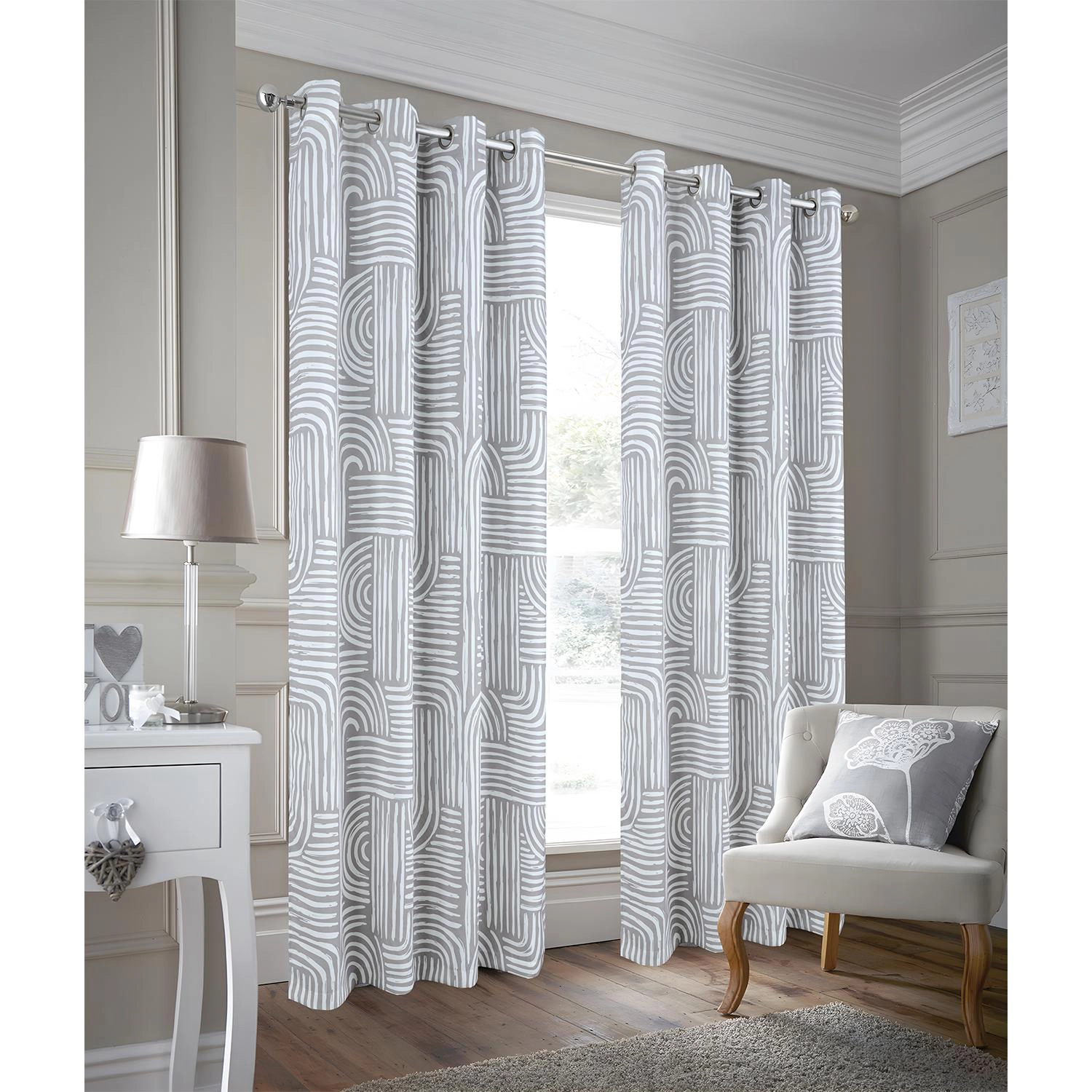 RT Designer Collection Ashton Printed Blackout Luxurious Decorative Grommet Curtain Panel 54" x 84" Silver