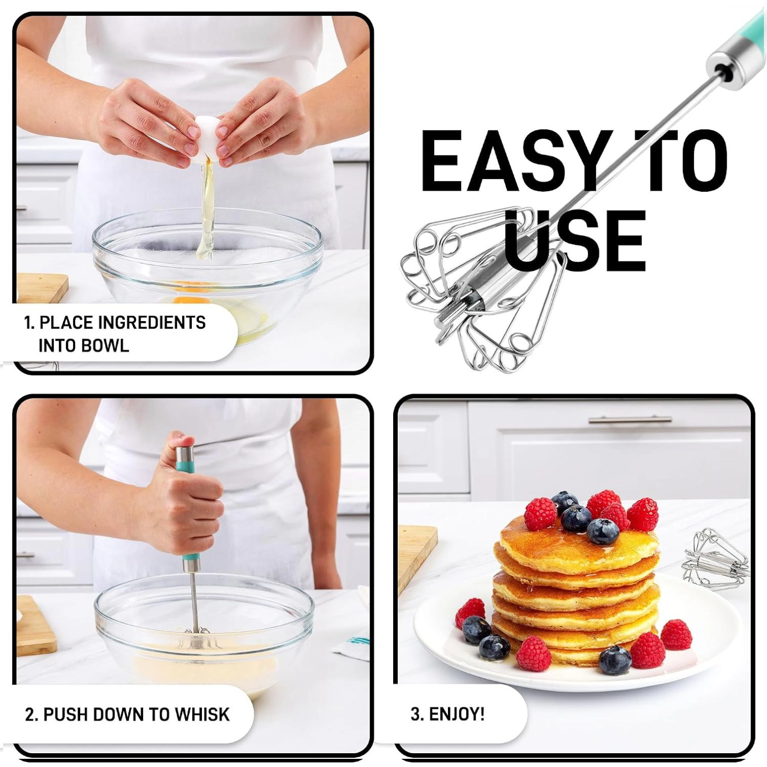 Zulay Kitchen Stainless Steel Rotary Whisk