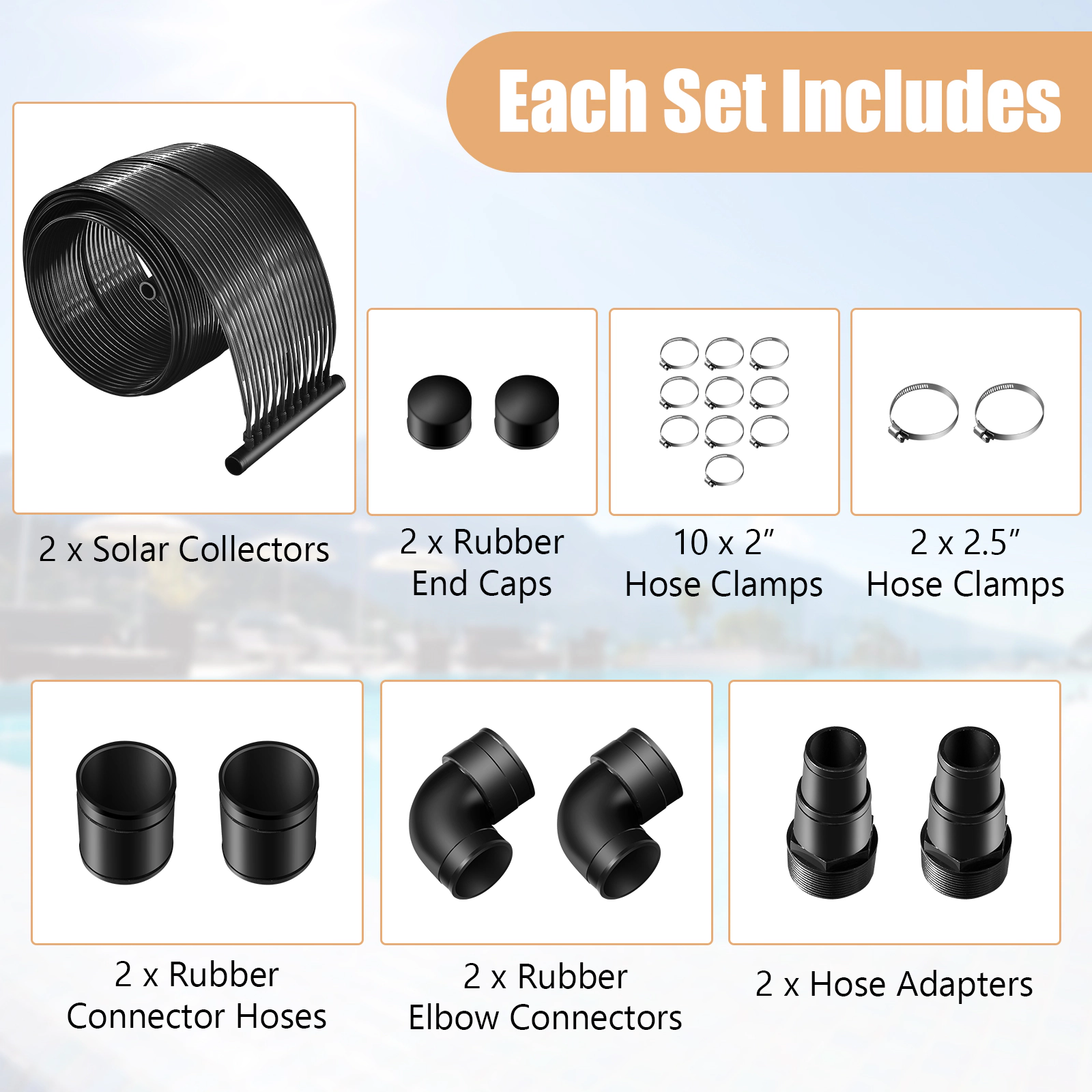 SUGIFT Black 2-Piece 20-ft Solar Pool Heater Panel Set with Elbow Connectors and End Caps 2.5-ft W