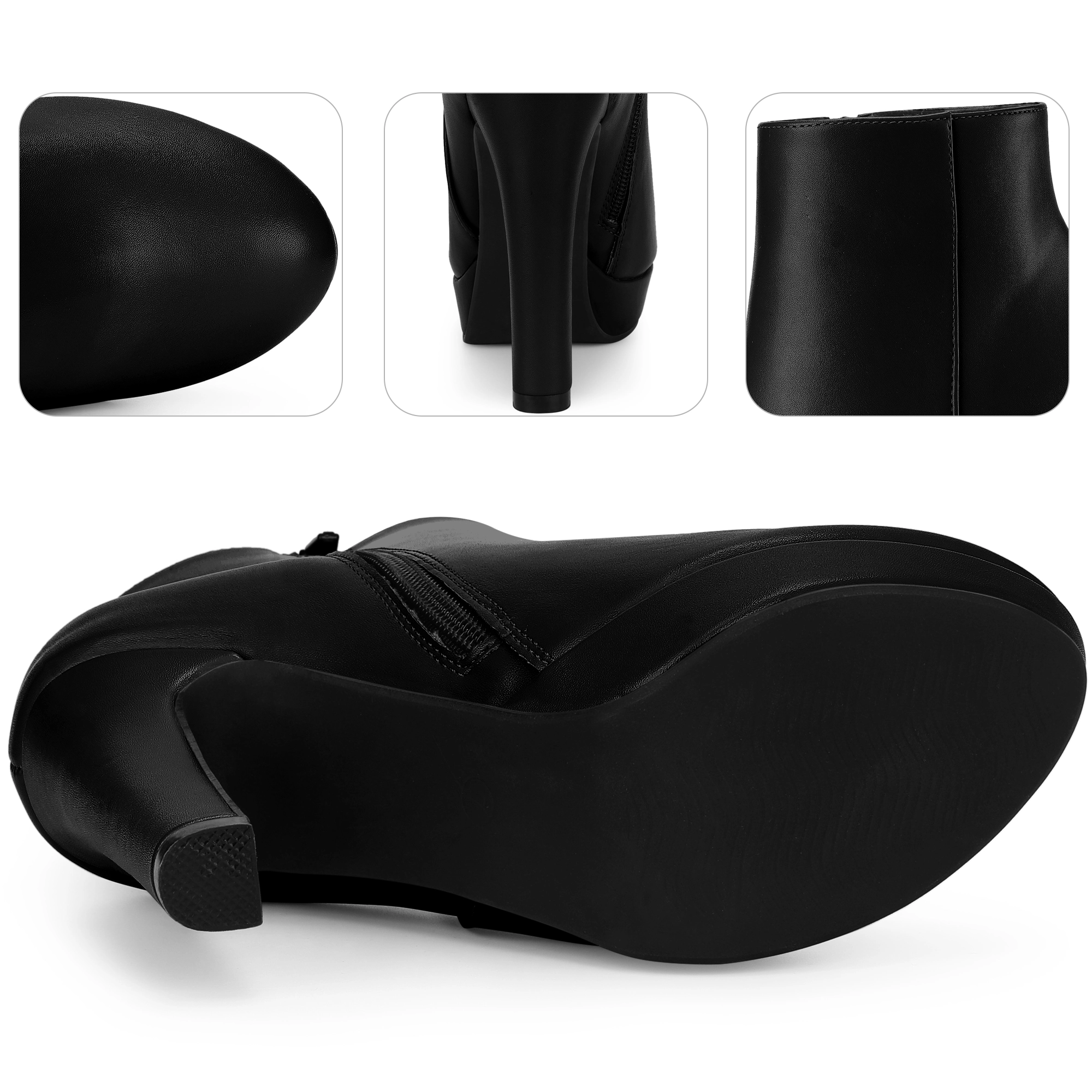 BLISSFUL STEP Women Faux Leather Chunky Round Toe Platform Ankle Booties