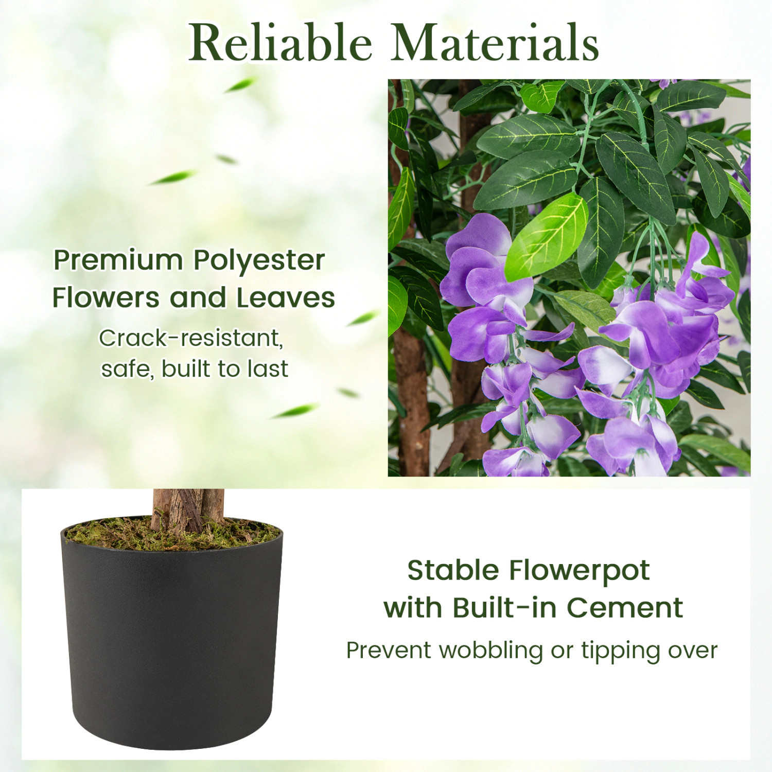 Slickblue Artificial Wisteria Tree 65in Set of 2 Purple Hanging Flowers in Planter Floor Decor